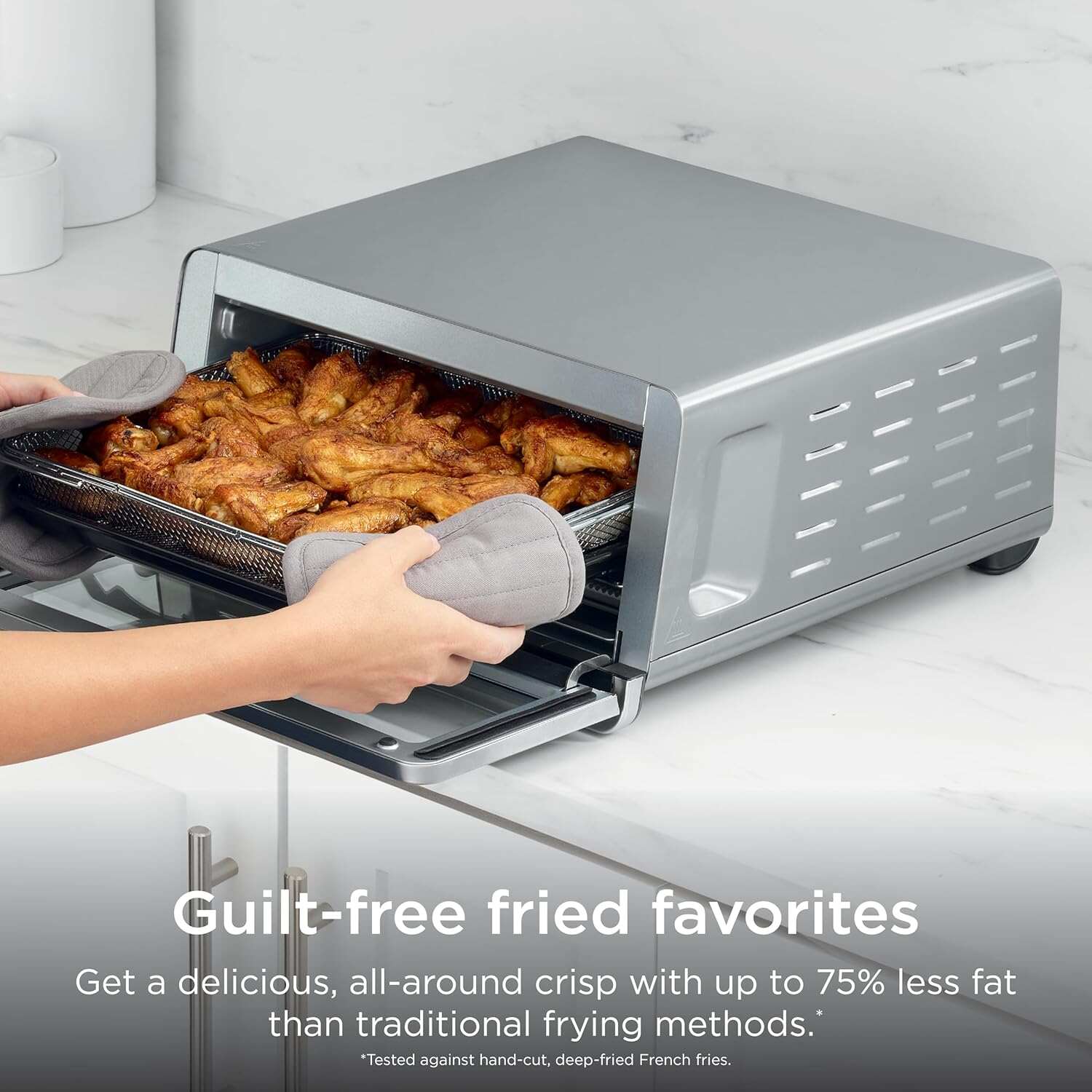 Air Fryer Toaster Oven Combo | 8-in-1 Functionality | Flip Up & Away for Storage Space | Air Fry Basket, Sheet Pan, Wire Rack & Removable Crumb Tray |1800 Watt | Stainless Steel | SP151