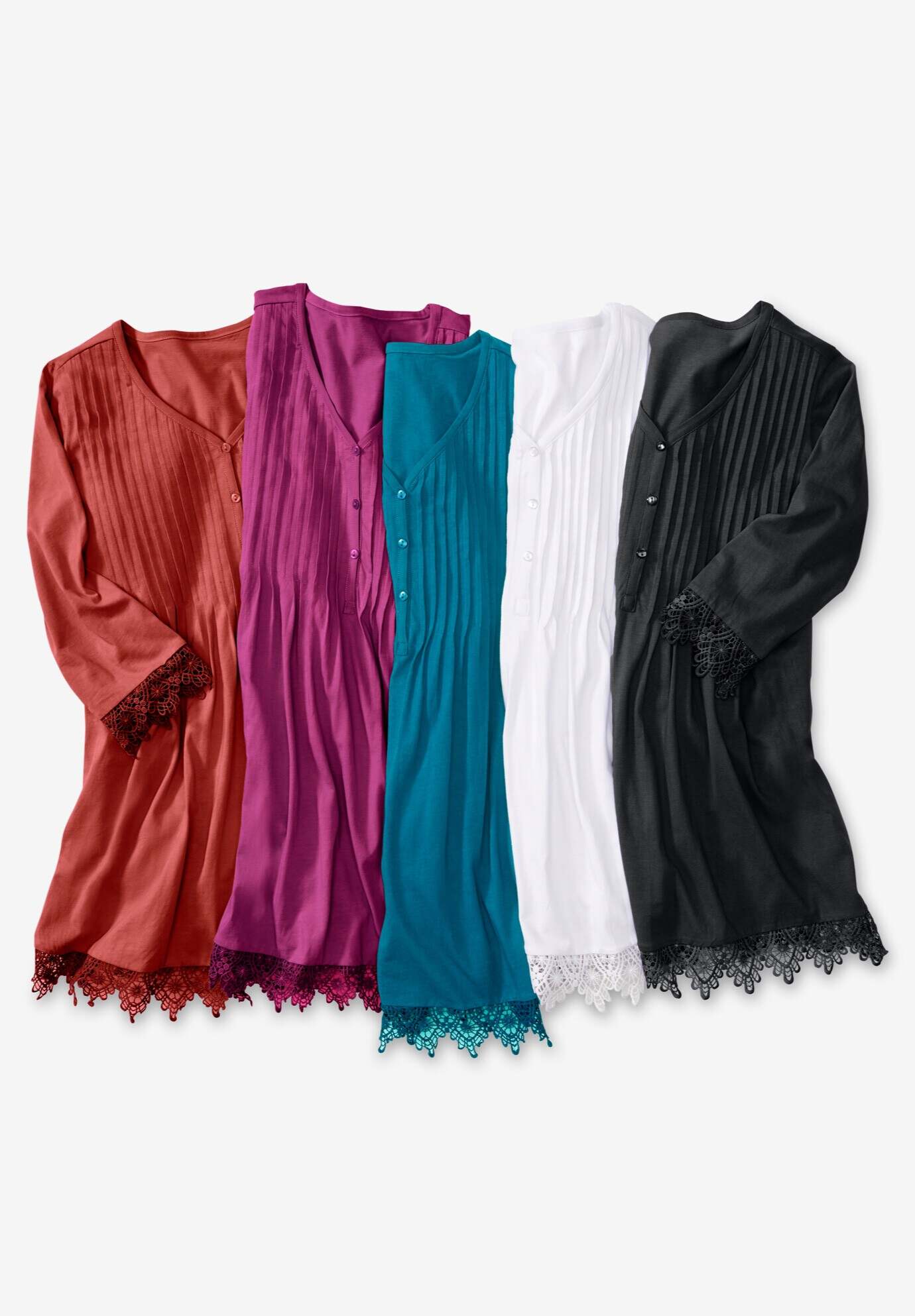 Pintuck Henley Crochet Trim Tunic