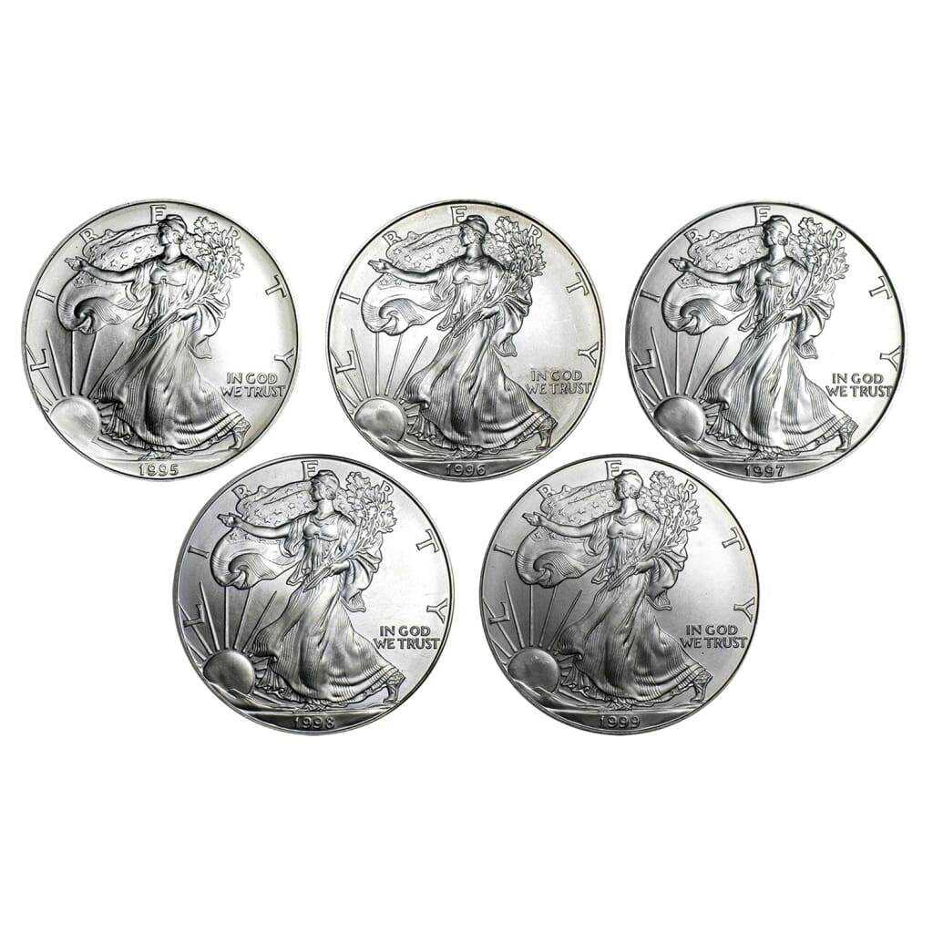 1995-1999 $1 American Silver Eagle Brilliant Uncirculated