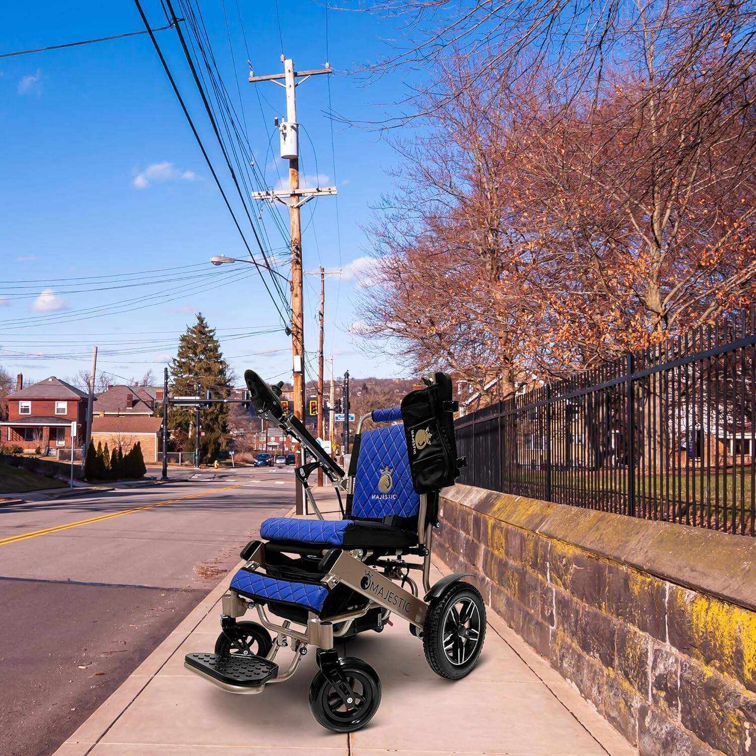 MALISA Electric Wheelchair for Adults, Portable All Terrain Lightweight Wheelchairs, Foldable Motorized Power Wheel Chair, Leather Seat (17.5