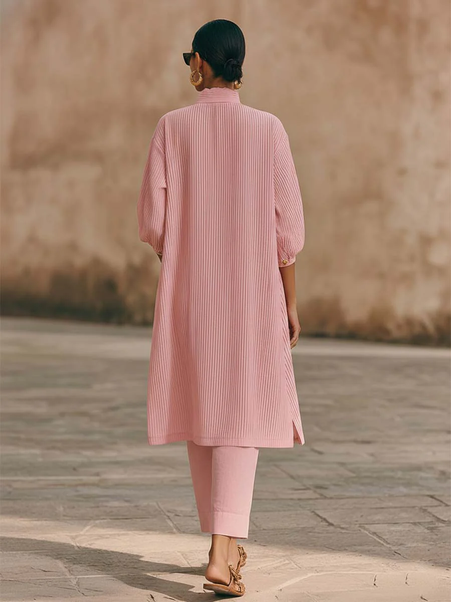 🔥Summer Arrivals🌟Elegant Metal Button Longline Shirt And Pants Set