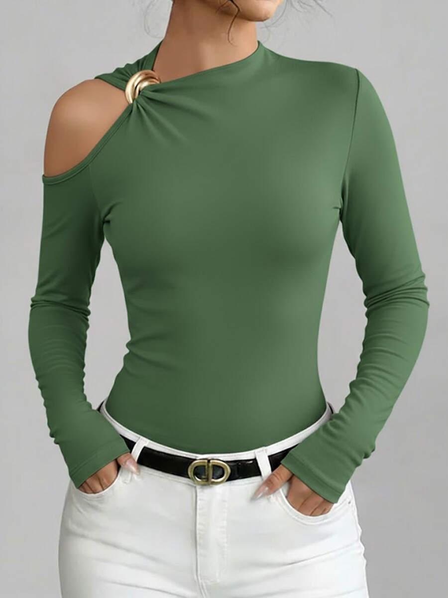 🔥Summer Arrivals🌟Women's Solid Color Stand Collar Long Sleeve Casual Loose Stretch Top