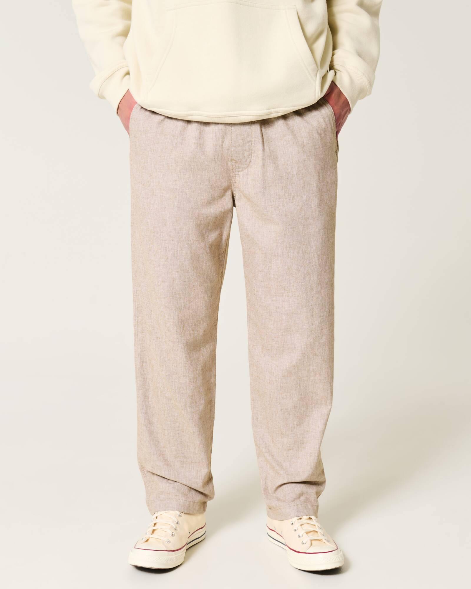 Linen-Blend Loose Pull-On Pants