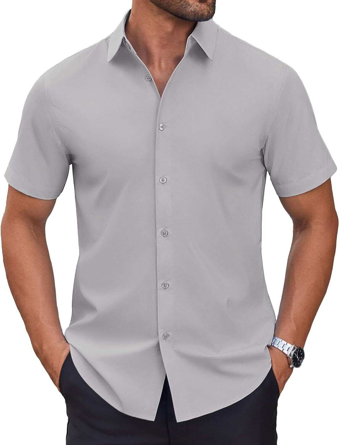 Mens Short Sleeve Dress Shirts Wrinkle Free Casual Button Down Shirts Summer Untucked Dress Shirt