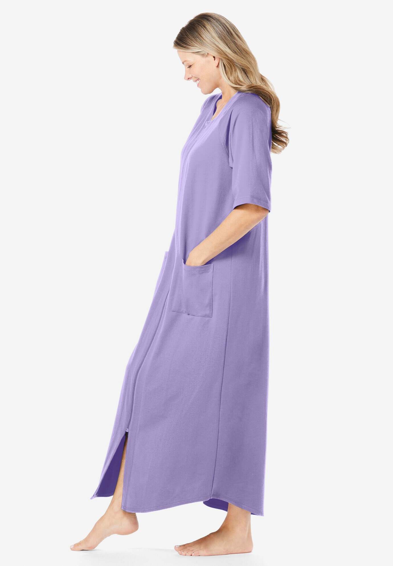 Long French Terry Zip-Front Robe