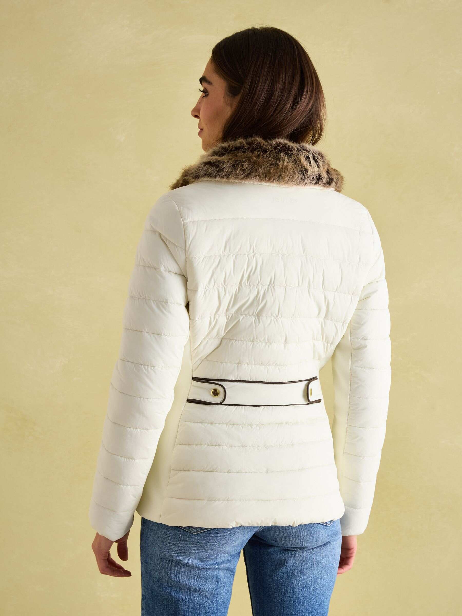 Beckley White Padded Showerproof Jacket with Faux Fur Trim
