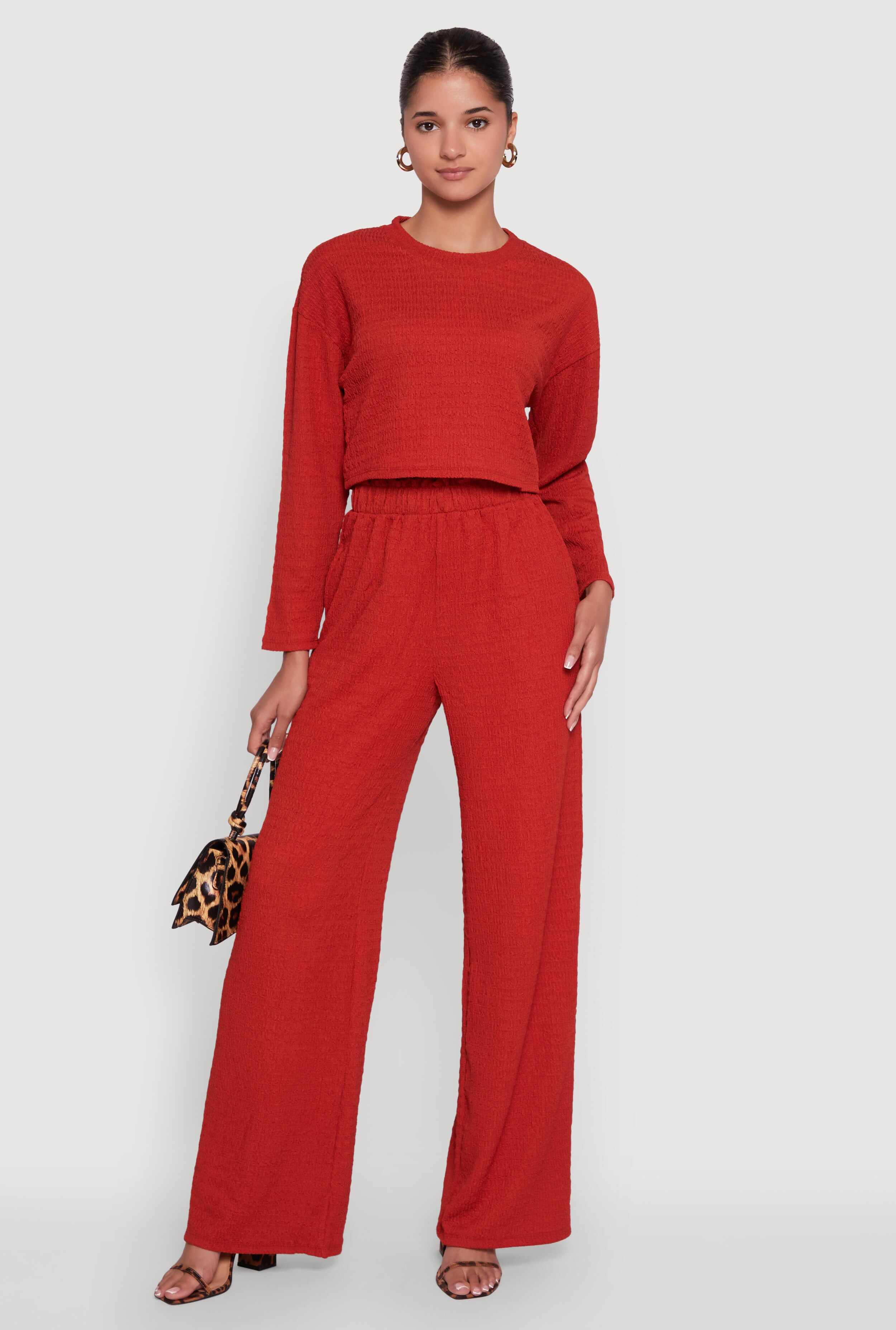 Trendy Textured Knit Long Sleeve Crop Top
