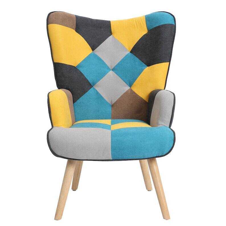 Aurelio Accent Chair with Ottoman, Living Room Chair and Ottoman Set, Comfy Side Armchair for Bedroom, Creative Splicing Cloth Surface