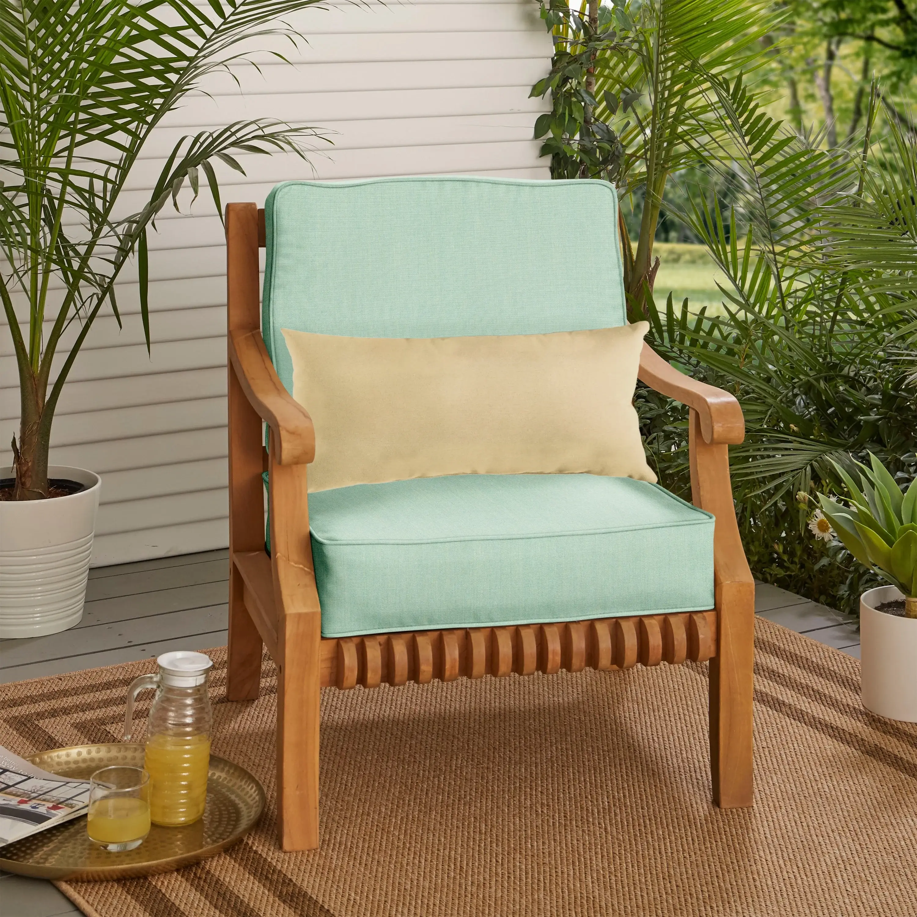 Sorra Home Oakley Sunbrella Solid Indoor/ Outdoor Corded Chair Cushion Set and Lumbar Pillow