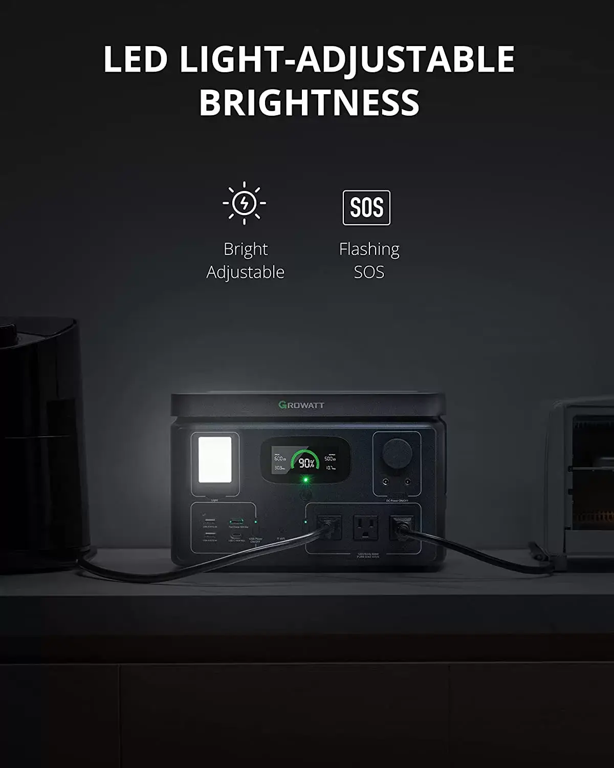 GROWATT Portable Power Station Generators: VITA550 Solar Generator (Solar Panel Optional) with 538Wh LiFePO4 Battery,1 Hour Fast Charging, 600W (1200W Surge) Output for Outdoor Camping/RVs/Home Use