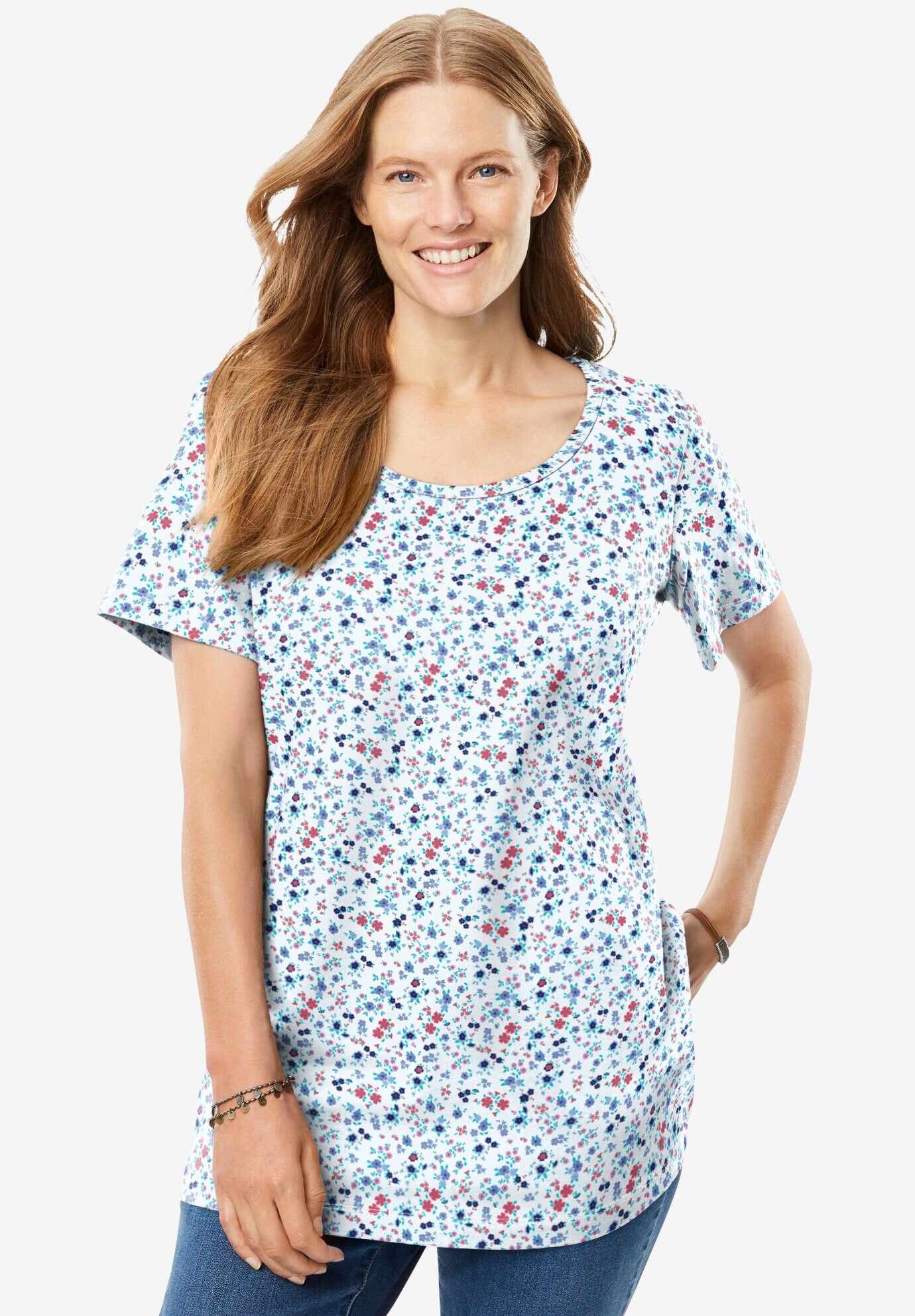 Perfect Printed Short-Sleeve Scoopneck Tee