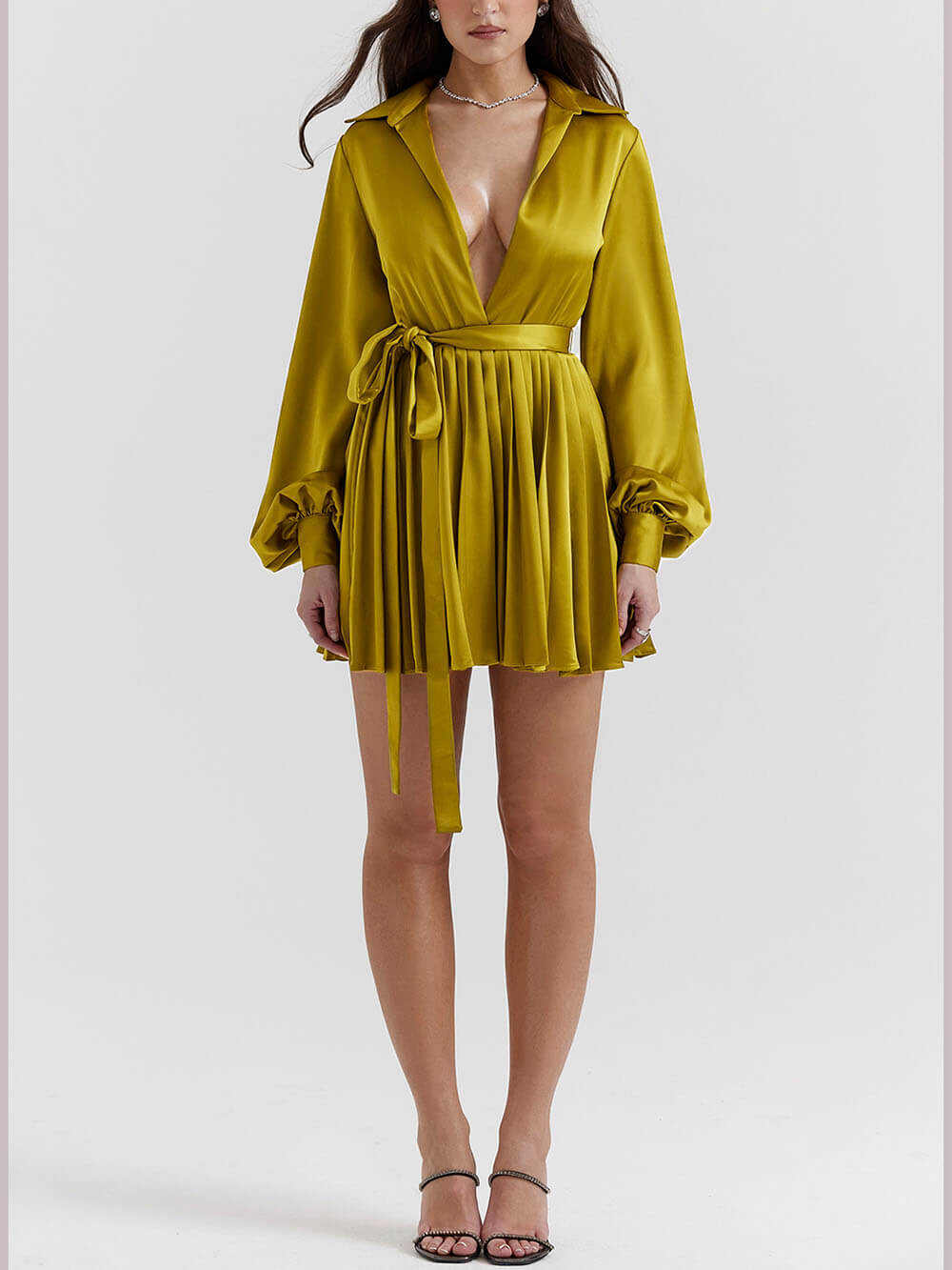 Chartreuse Pleated Shirt Dress