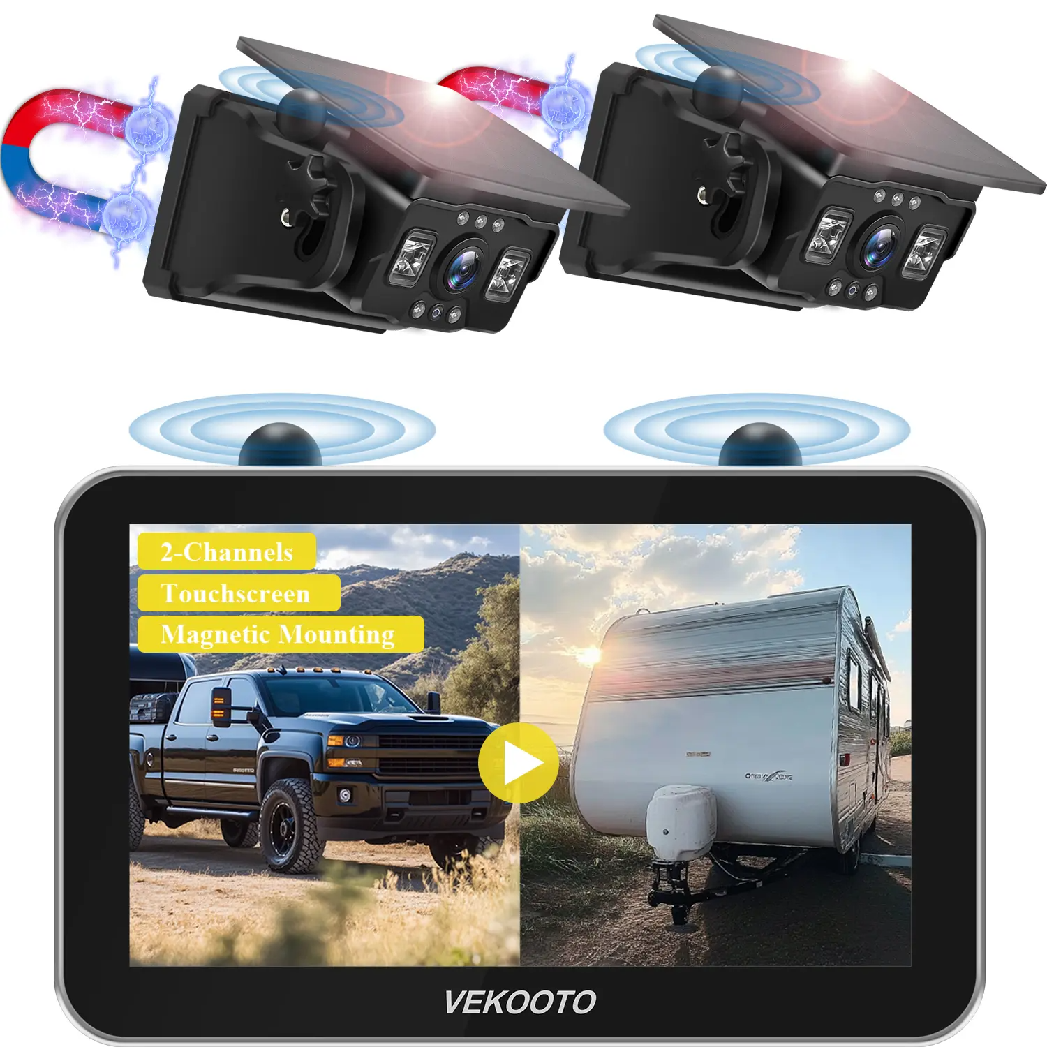 Magnetic Solar Wireless Backup Camera 7'' IPS Touchscreen Monitor HD1080P No Wiring Rechargeable Camera for RV Trailer Camper Car Blind Spot Truck Automotive Backup Camera for Truck IP69 Waterproof IR Night Vision SummerVibes farmer