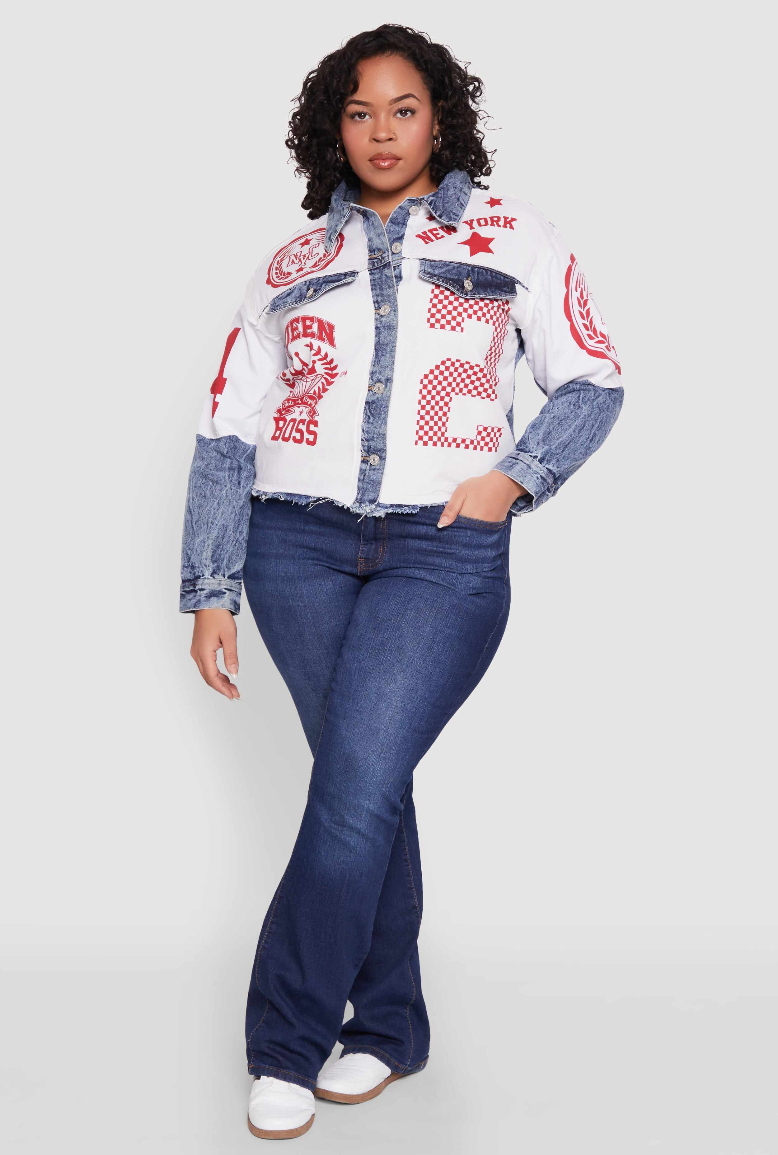 Plus Size Graphic Print Denim Jacket