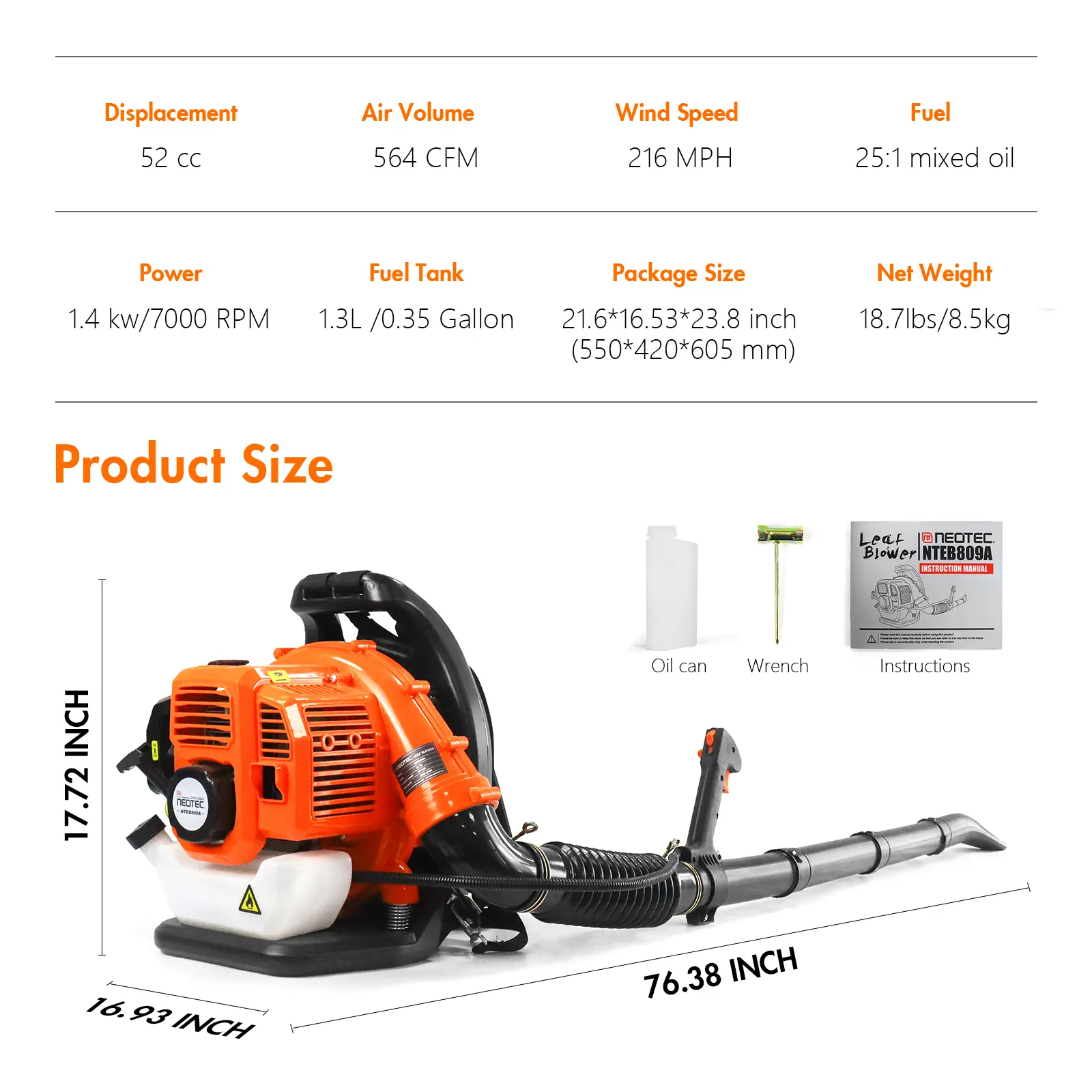 75.6cc Gas Leaf Blower Backpack 847 CFM 236 MPH 2-Cycle Ergonomic & 52cc Gas Backpack Leaf Blower 2-Stroke Engine 768 CFM 216 MPH & 25.4CC Gas Leaf Blower Handheld 432CFM 180MPH Harness System Low Vibration Powerful Lawn Yard Care Blower