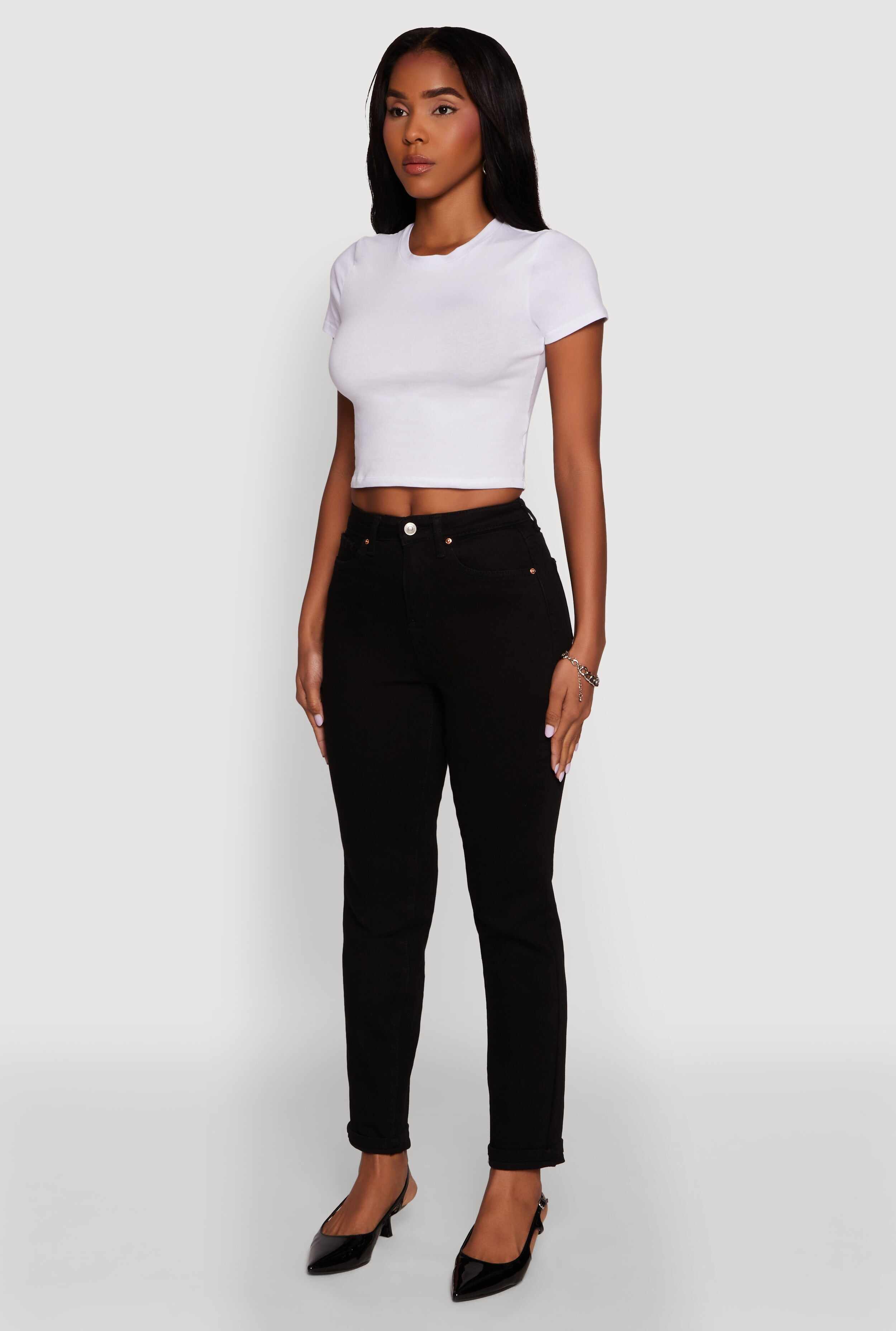 WAX Stretch Rolled Cuff Mid Rise Mom Jeans