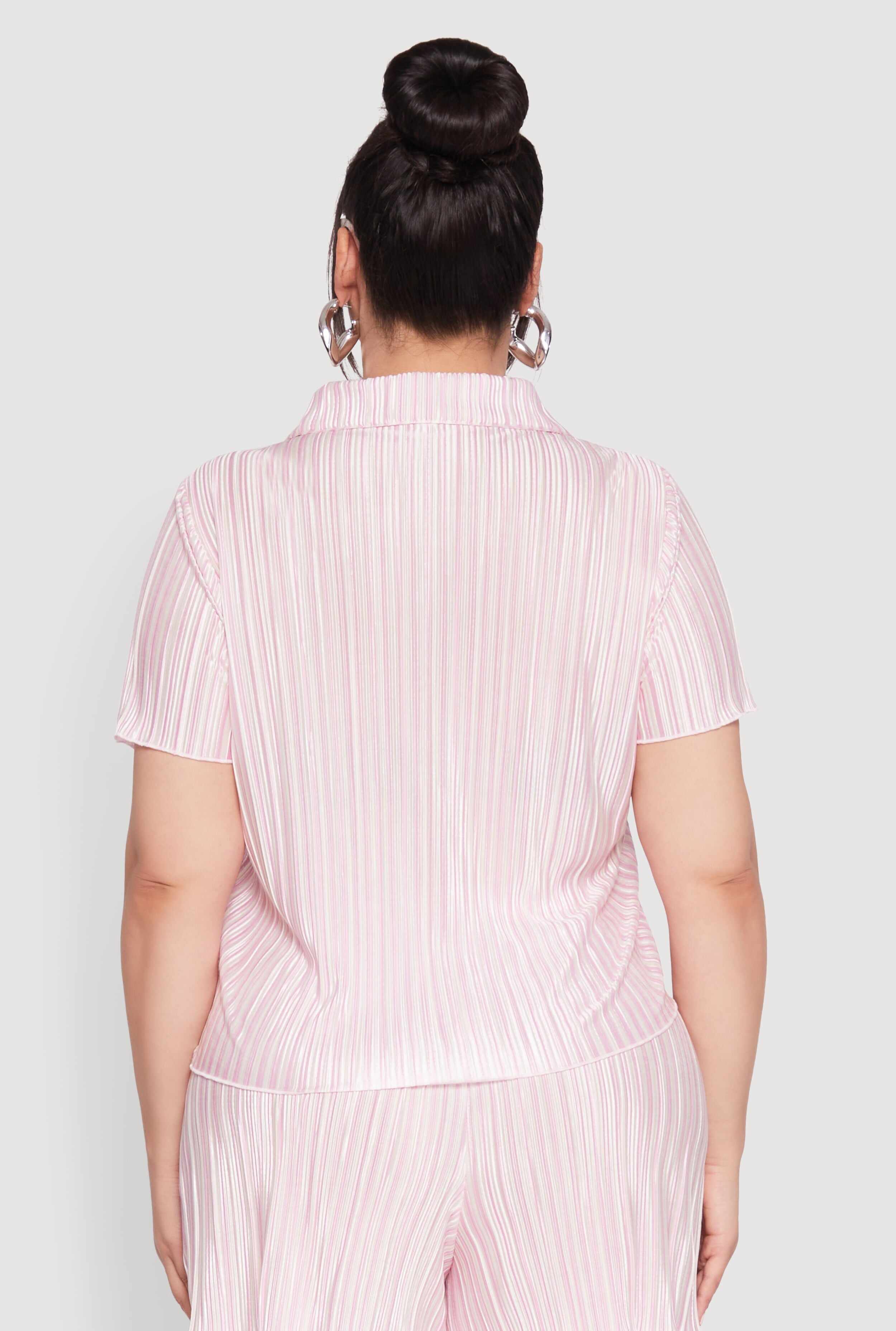 Plus Size Almost Famous Plisse Striped Shirt