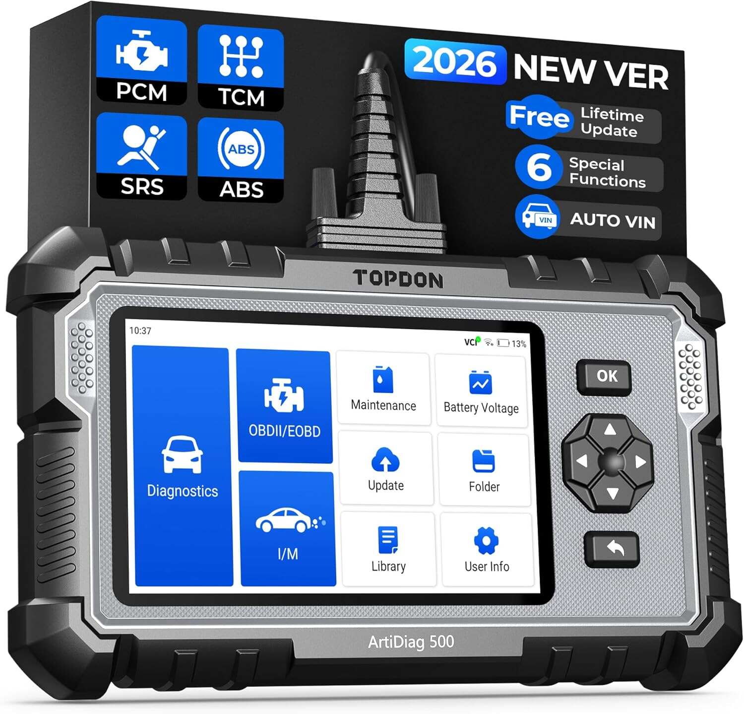 AD500 OBD2 Scanner, Oil SAS Throttle TPMS BMS EPB Reset, Engine ABS SRS Transmission, Diagnostic Scan Tool, AutoVIN, Car Check Engine Code Reader with Battery Test, Lifetime Wi-Fi Free Update