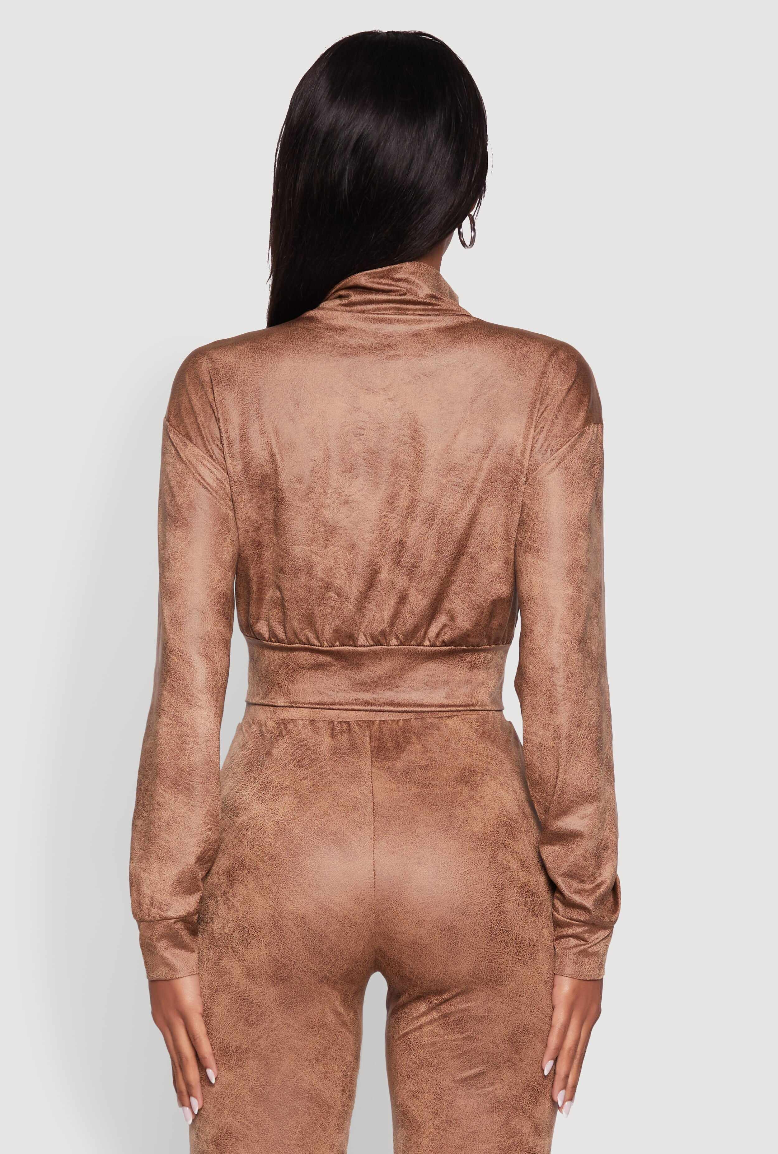 Acid Wash Zip Front Crop Cargo Jacket