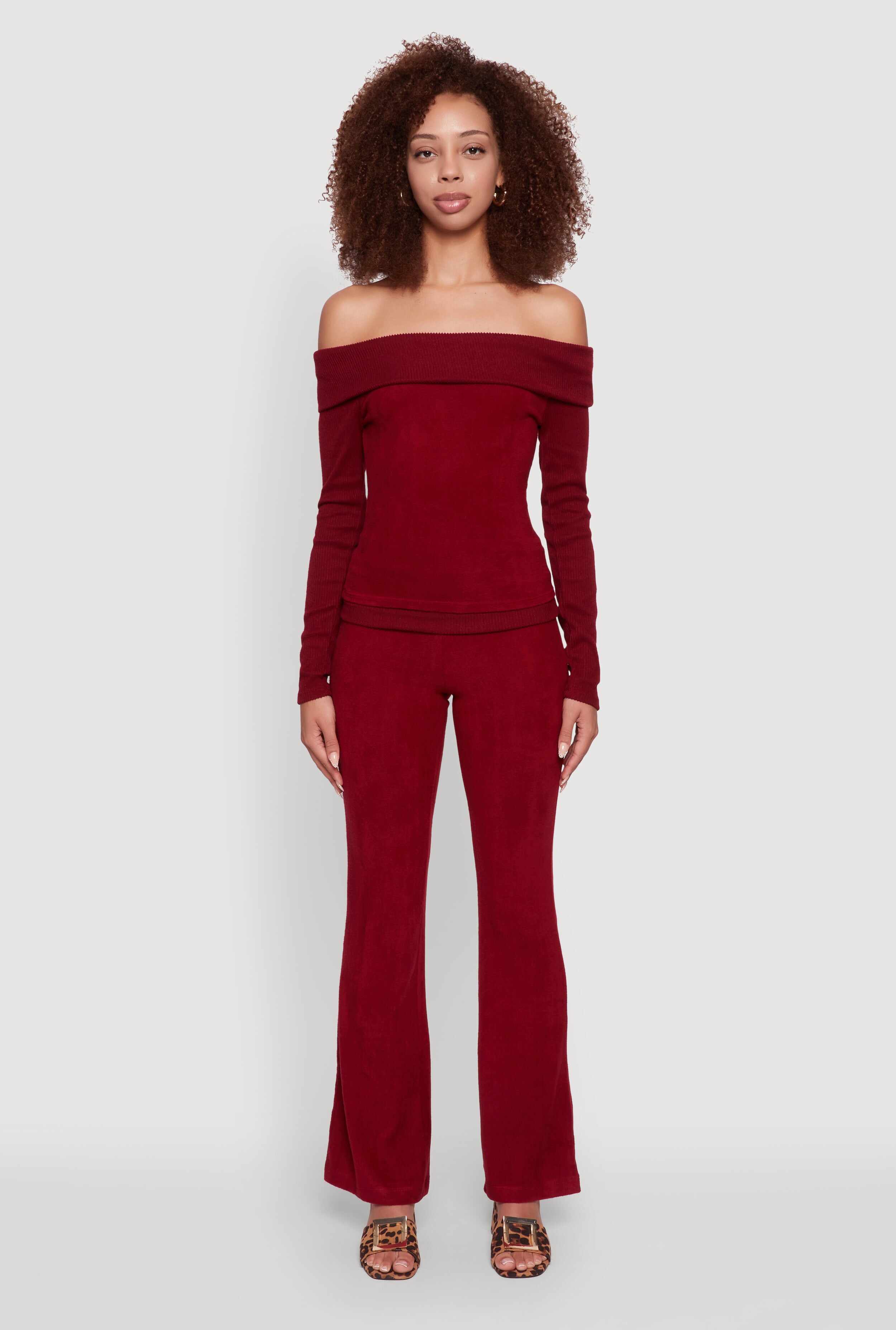 Haute Monde Fold Over Off The Shoulder Long Sleeve Blouse