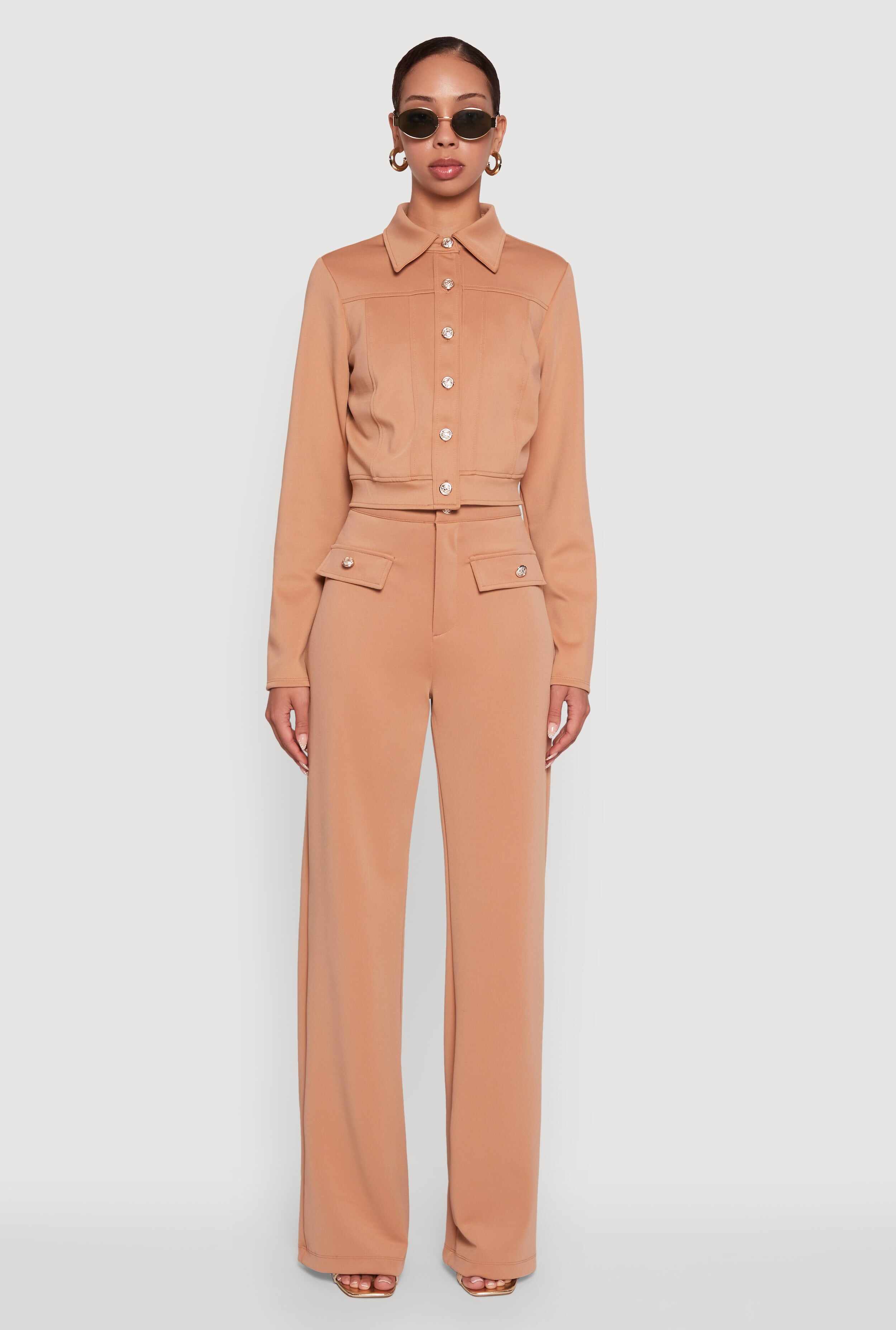 Scuba Metallic Button Front Cropped Shacket