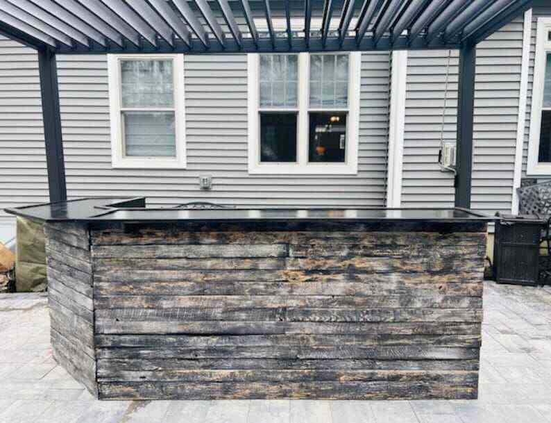 L Shaped Diagona; Home Bar-Indoor or Outdoor Bar-Wood Bar-Bar-Outdoor Bar-Custom Bar-L Shaped Bar-Solid Wood Bar-Mancave-Rustic Decor-