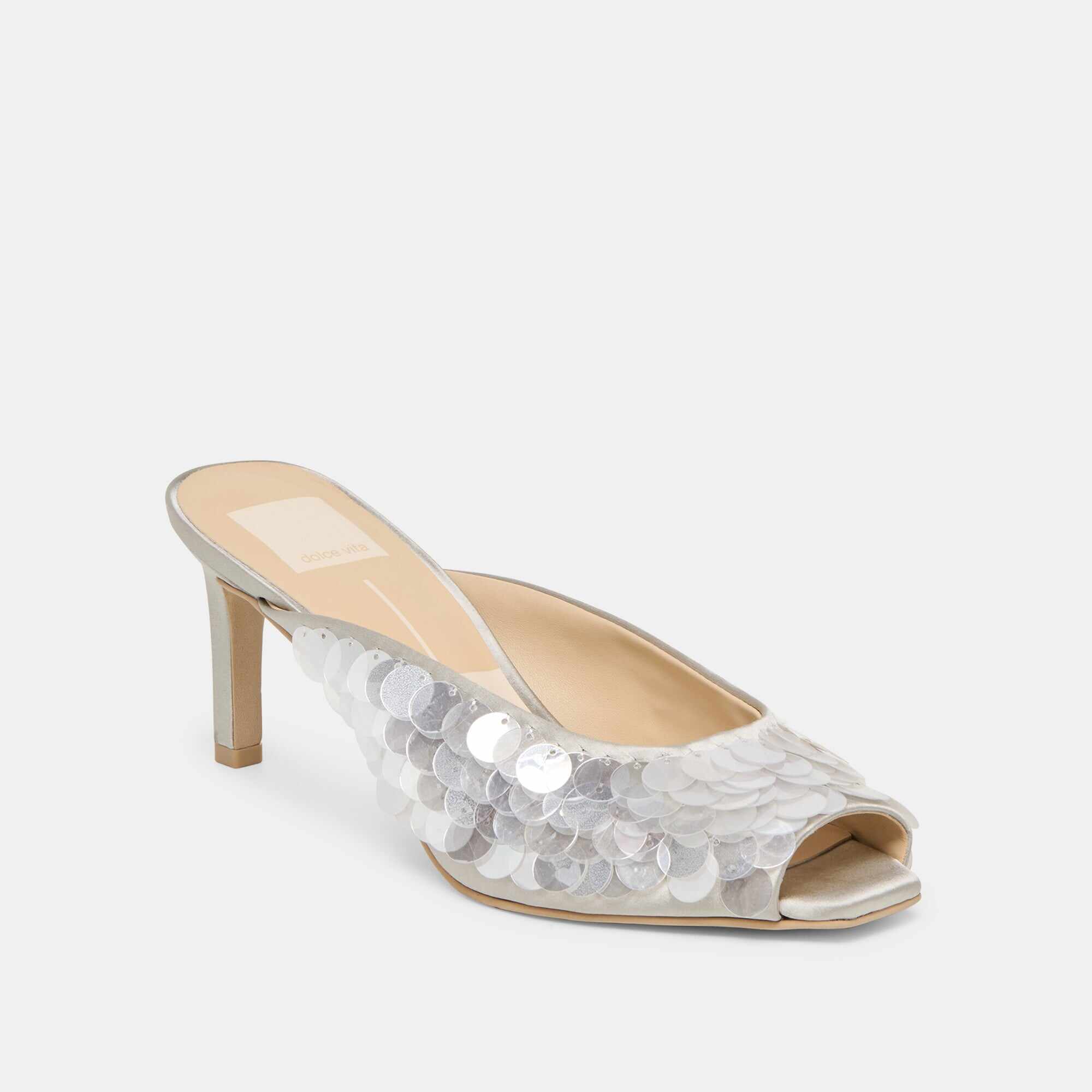 SAMARY CONFETTI HEELS SILVER SATIN