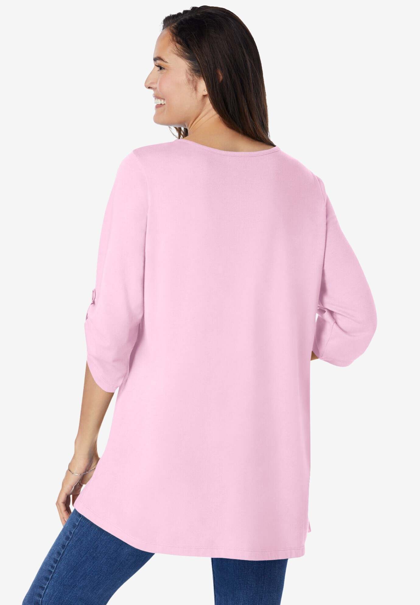 7-Day Three-Quarter Sleeve Pintucked Henley Tunic