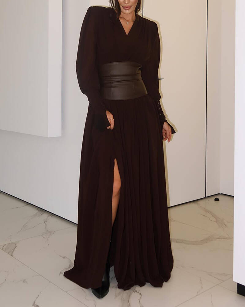 Women's solid color waist slimming elegant dress