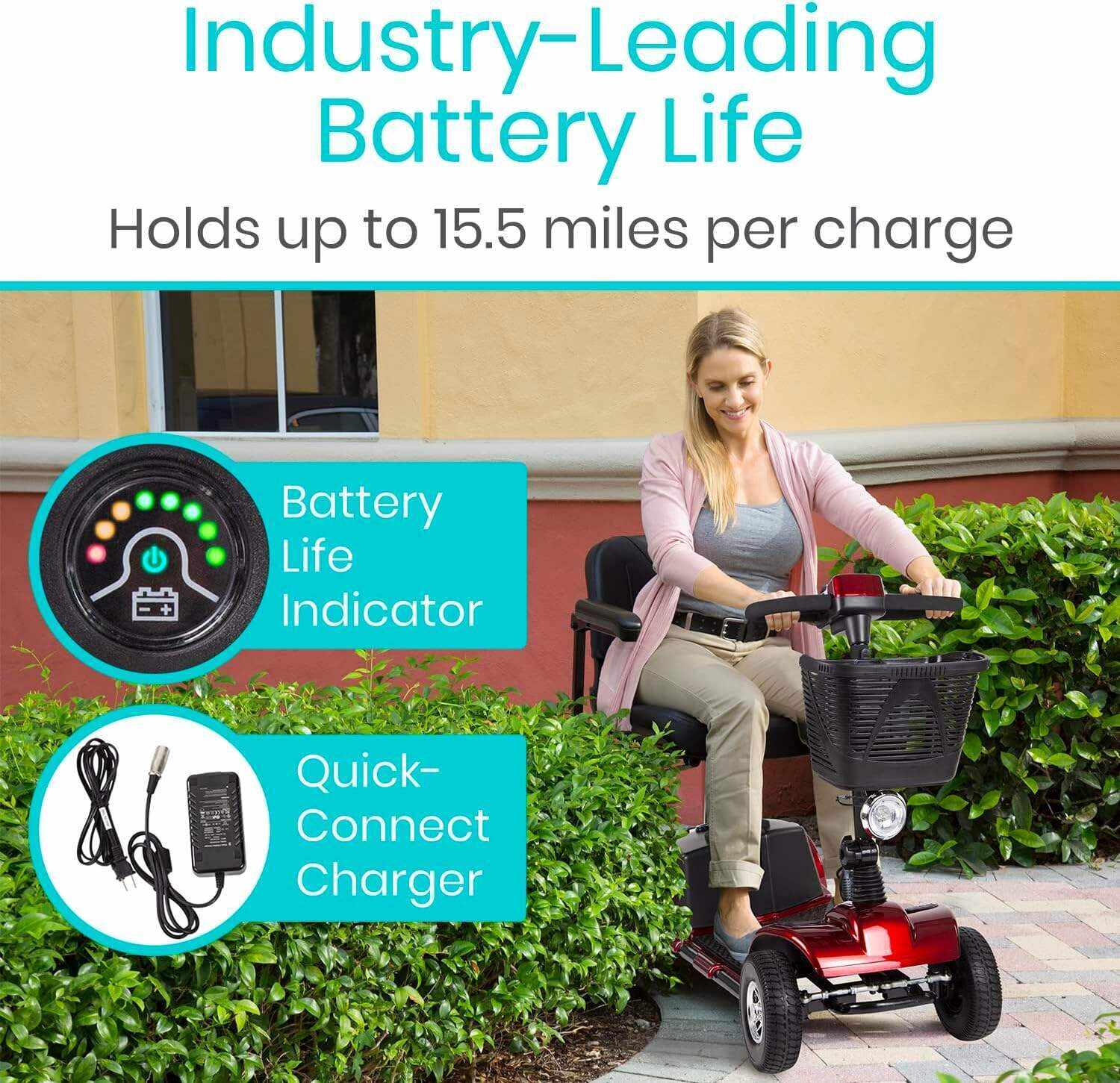 Vive Mobility Scooter (Series A) - 4 Wheel Electric Powered Wheelchair Mobile Device for Adults, Seniors - TSA Approved Wheel Chair, Compact, Travel - Long Range Battery, Shock Absorbing (Ruby Red)
