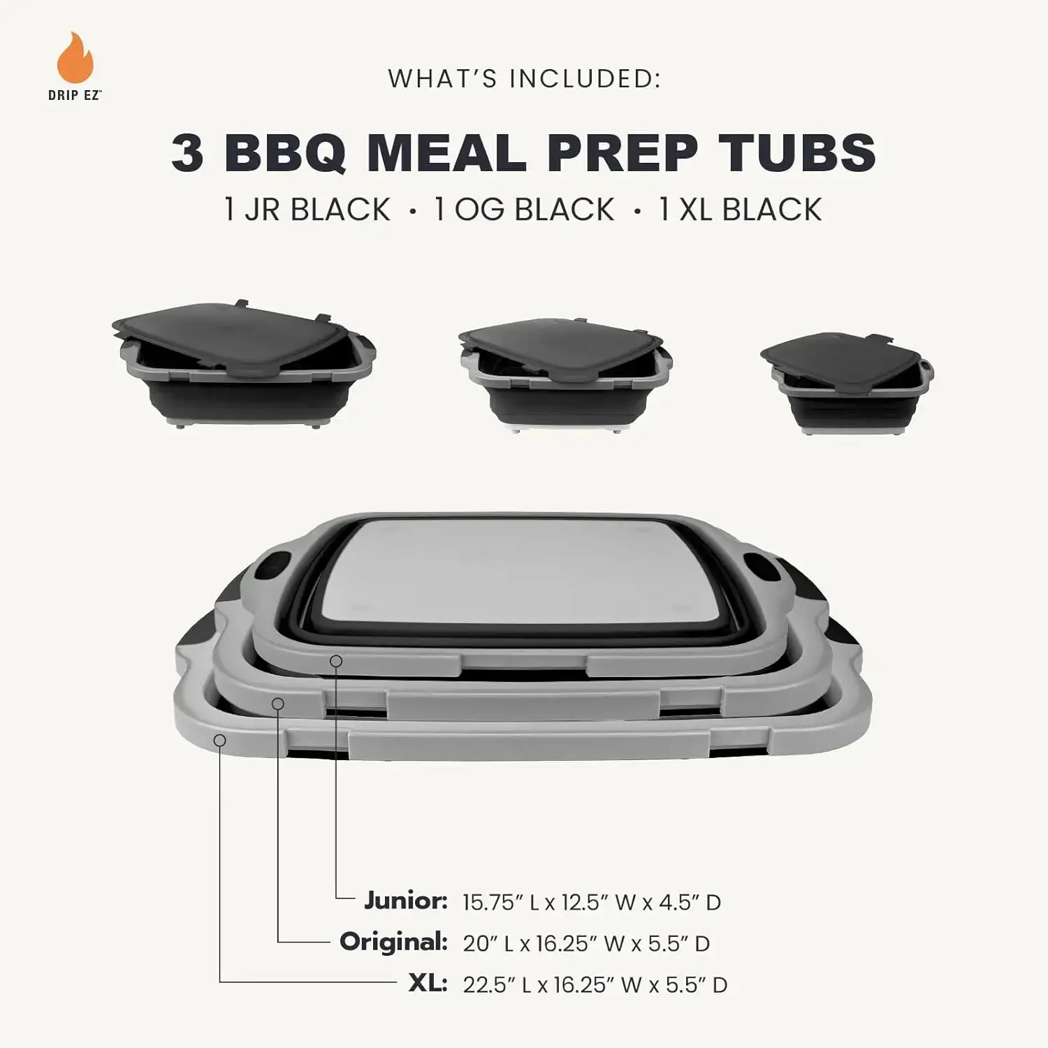 3pc Collapsible BBQ Prep Tub Set