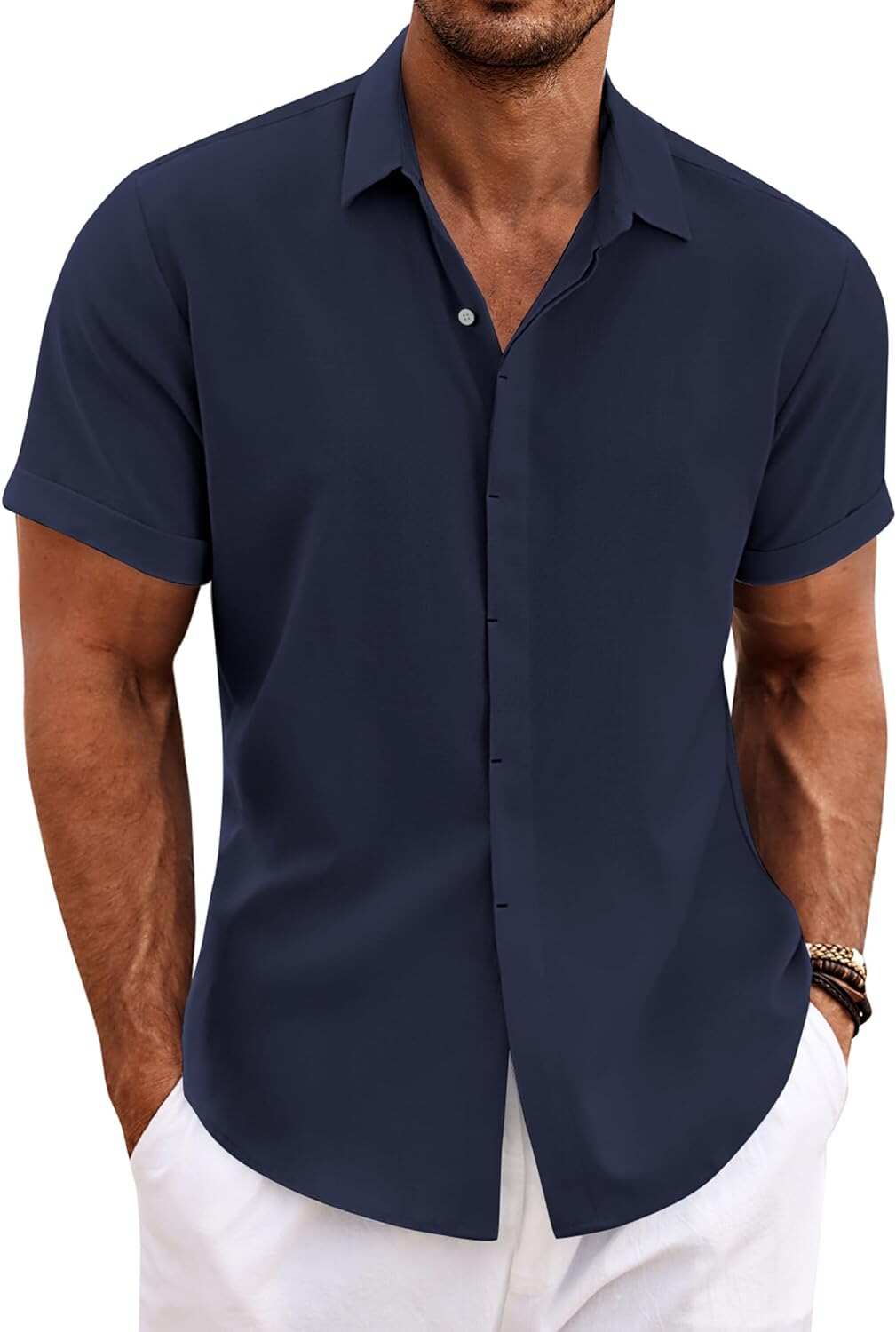 Men's Linen Shirts Short Sleeve Casual Shirts Button Down Shirt for Men Beach Summer Wedding Shirt
