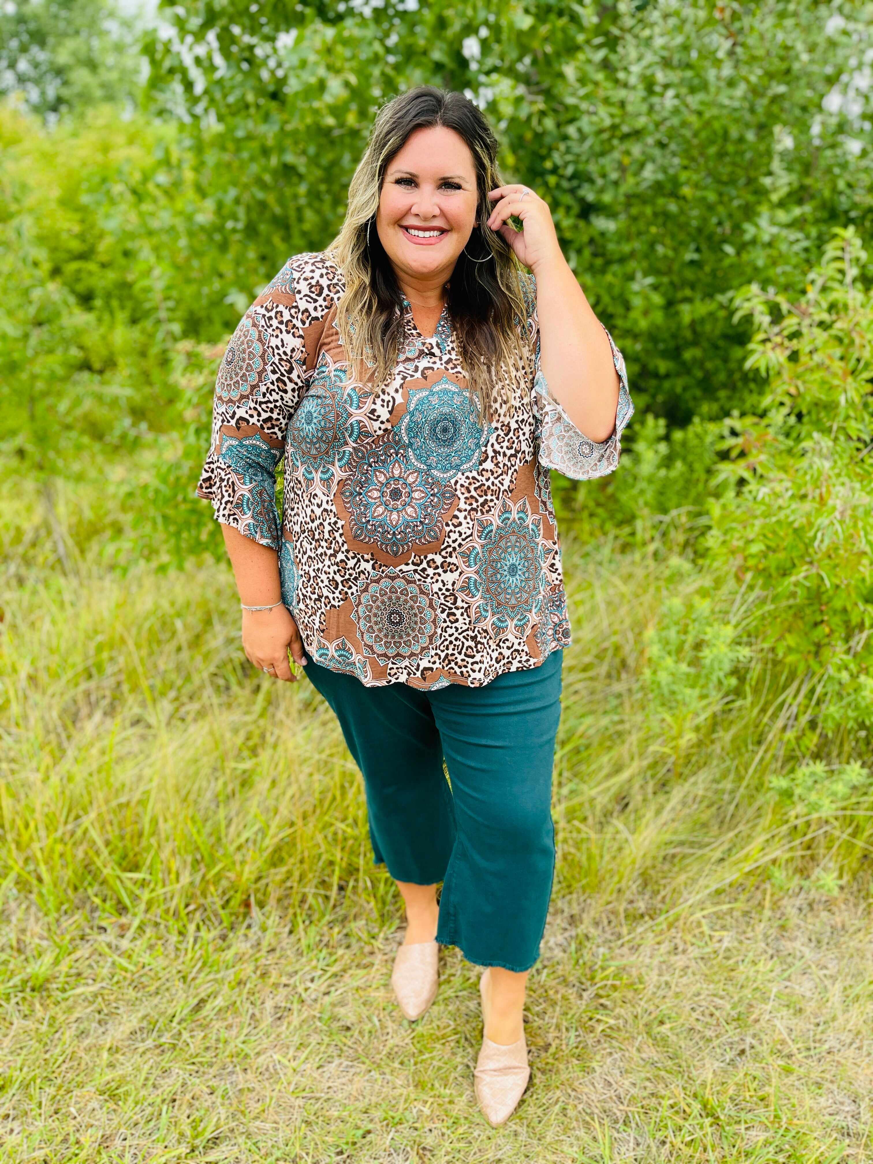 Plus/Reg Bright As A Button Fly Wide Leg Teal Jeans