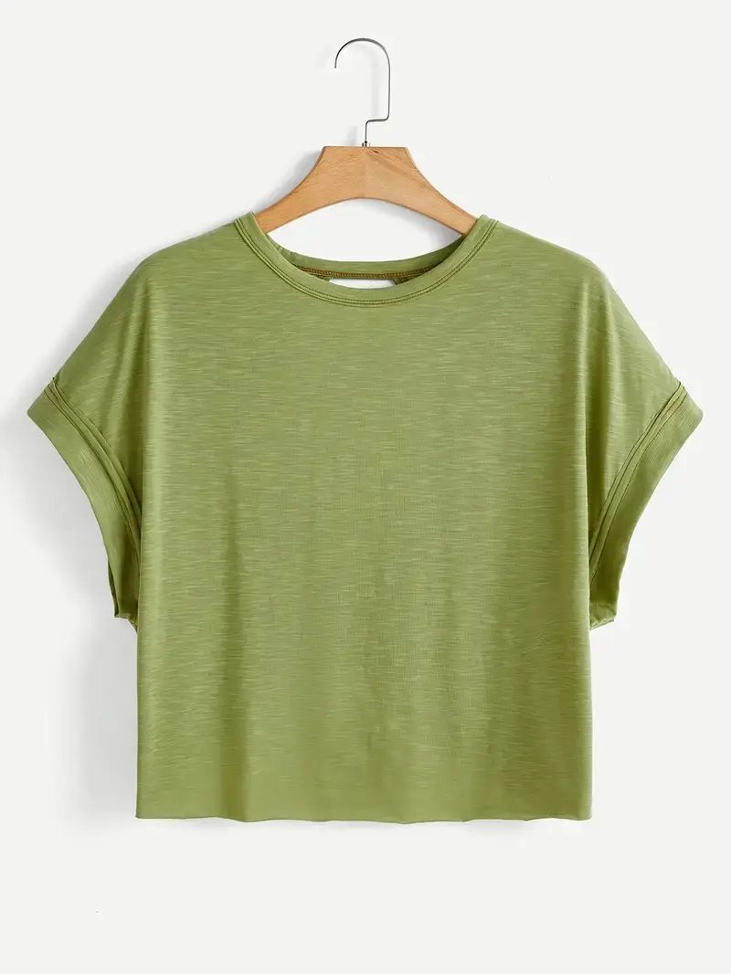 Women's Plain Cut Out Asymmetrical Hem Batwing Sleeve Tee, Elegant Casual Short Sleeve Round Neck T-Shirt for Summer, Ladies Clothes for Daily Wear