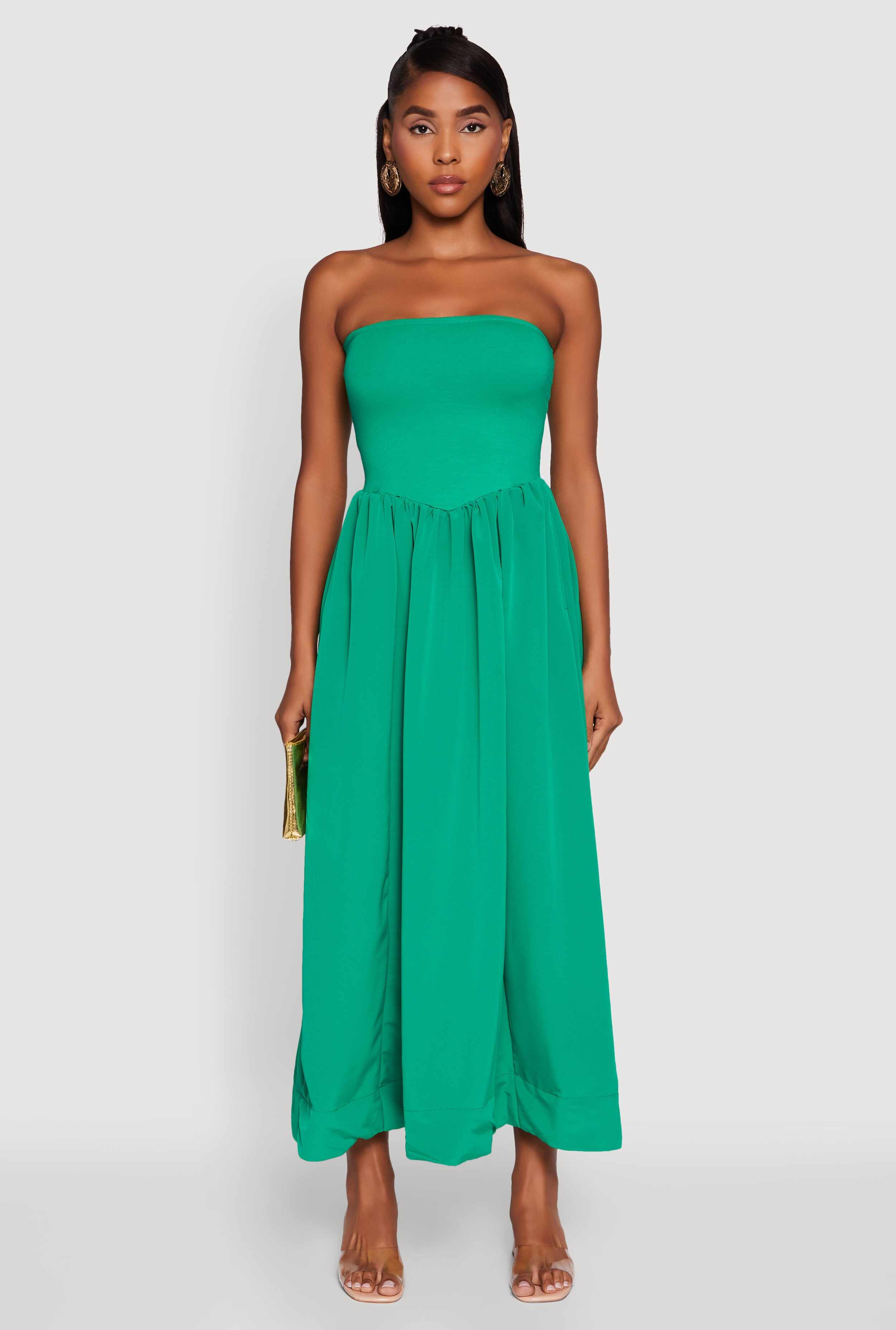 Strapless A-Line Maxi Dress with Pockets
