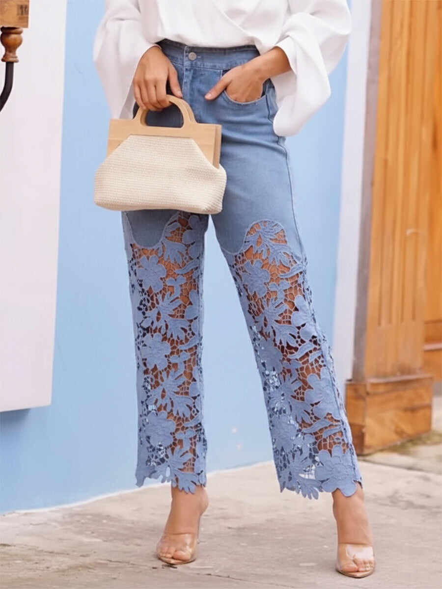🔥Summer Arrivals🌟Fashionable And Casual Patchwork Hollowed-out Lace Jeans