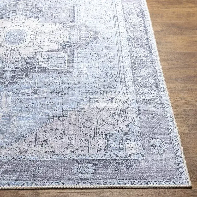 Mya Machine Washable Oriental Brick Red/Light Gray Area Rug