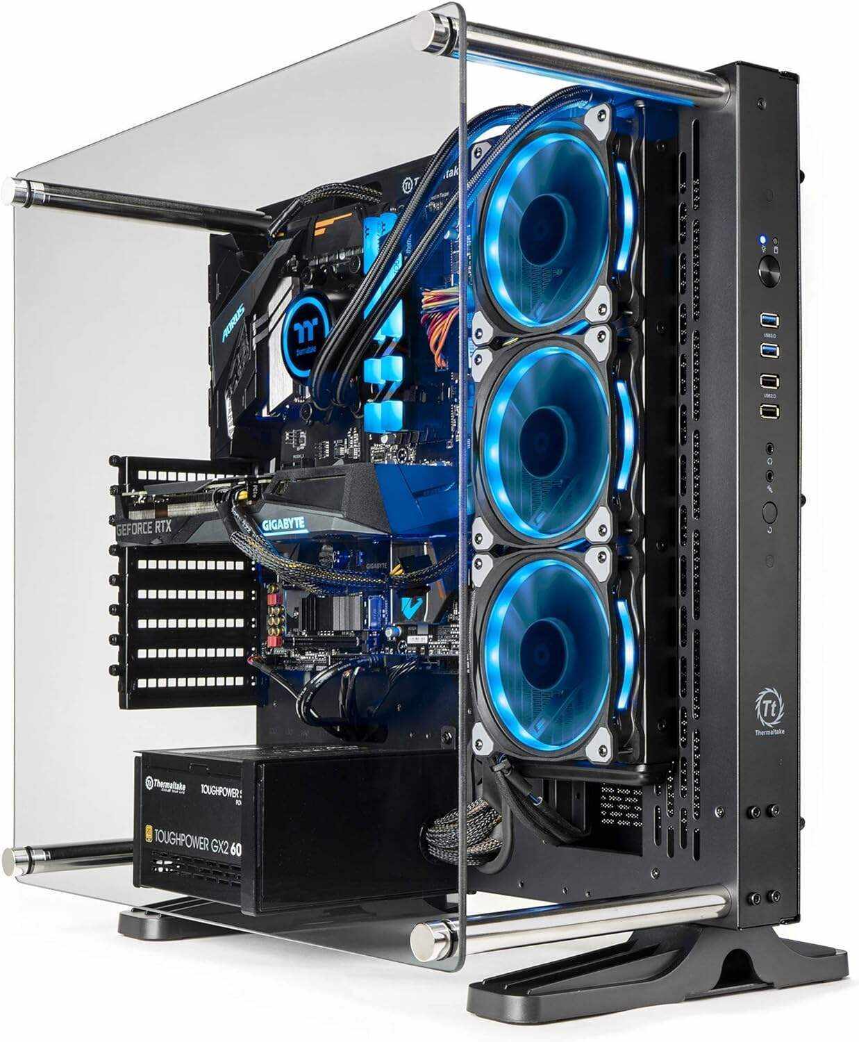 Thermaltake Shadow 360i Liquid-Cooled PC (AMD Ryzen 5 3600, RTX 3060 Ti, 16GB RGB 3000Mhz DDR4 ToughRAM RGB Memory, 1TB NVMe M.2, WiFi, Win 10 Home) Gaming Desktop Computer P3BK-B450-S36-LCS