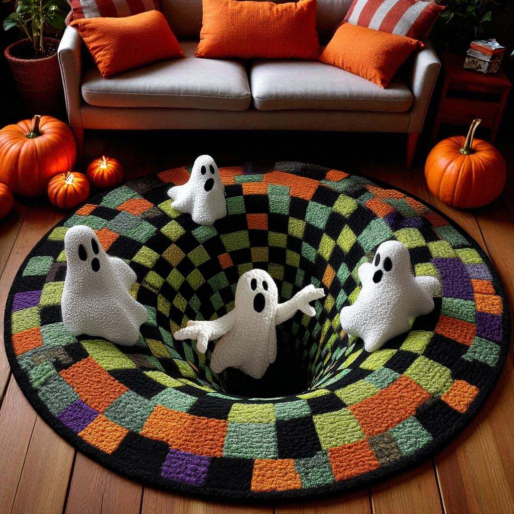 Halloween Optical Illusion Rug, Cute Ghost 3D Effect Rug QFTD5120902