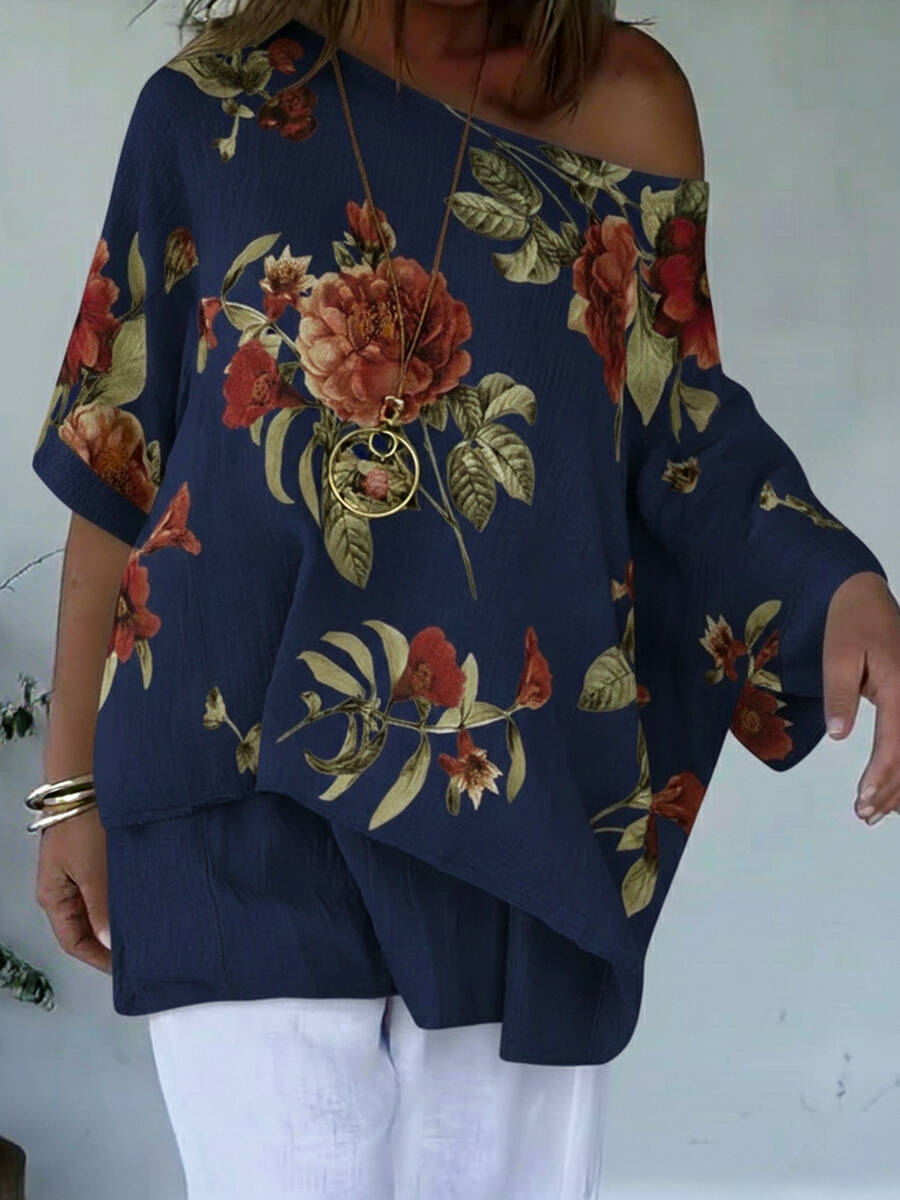 🔥Summer Arrivals🌟Loose And Cozy Floral Print Linen And Cotton Top