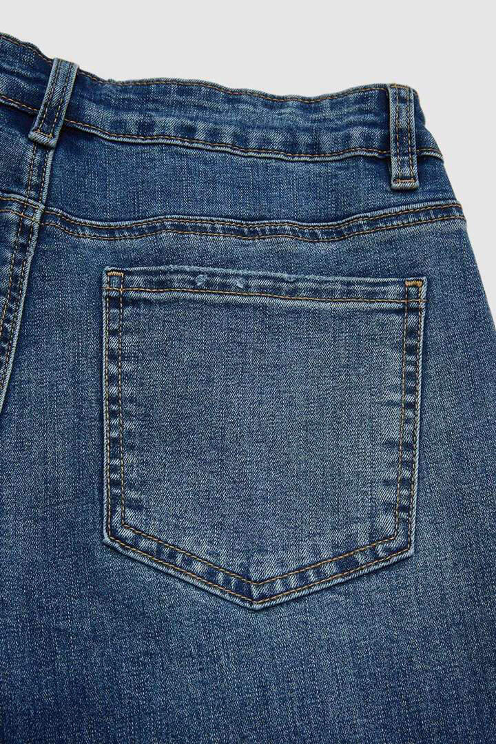 Roll Hem Wash Mid Waist Straight Leg Jeans