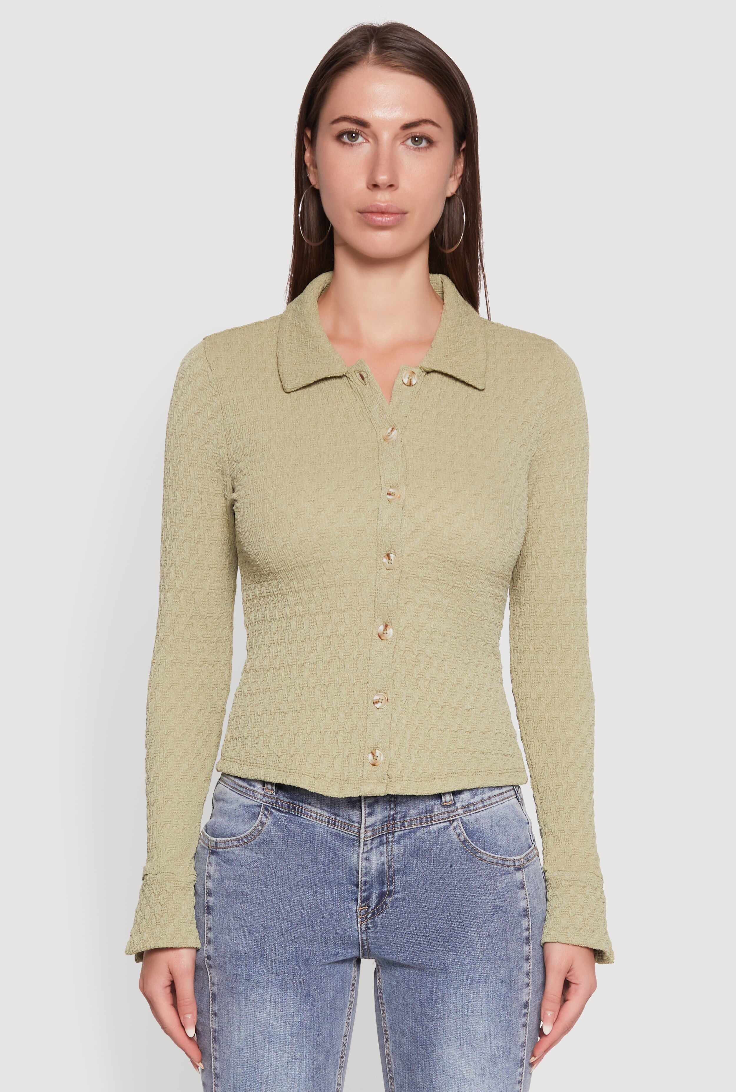 Iris Classic Fit Textured Knit Button Front Shirt