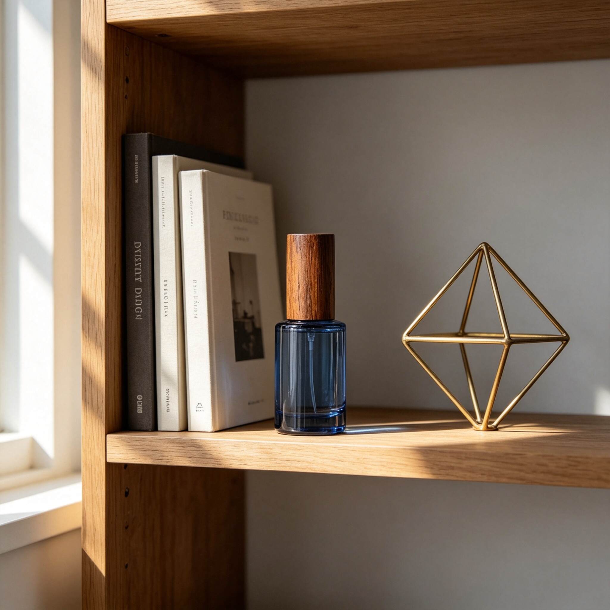 Slow Time Blue Glass Perfume Spray Bottle With Wooden Cap