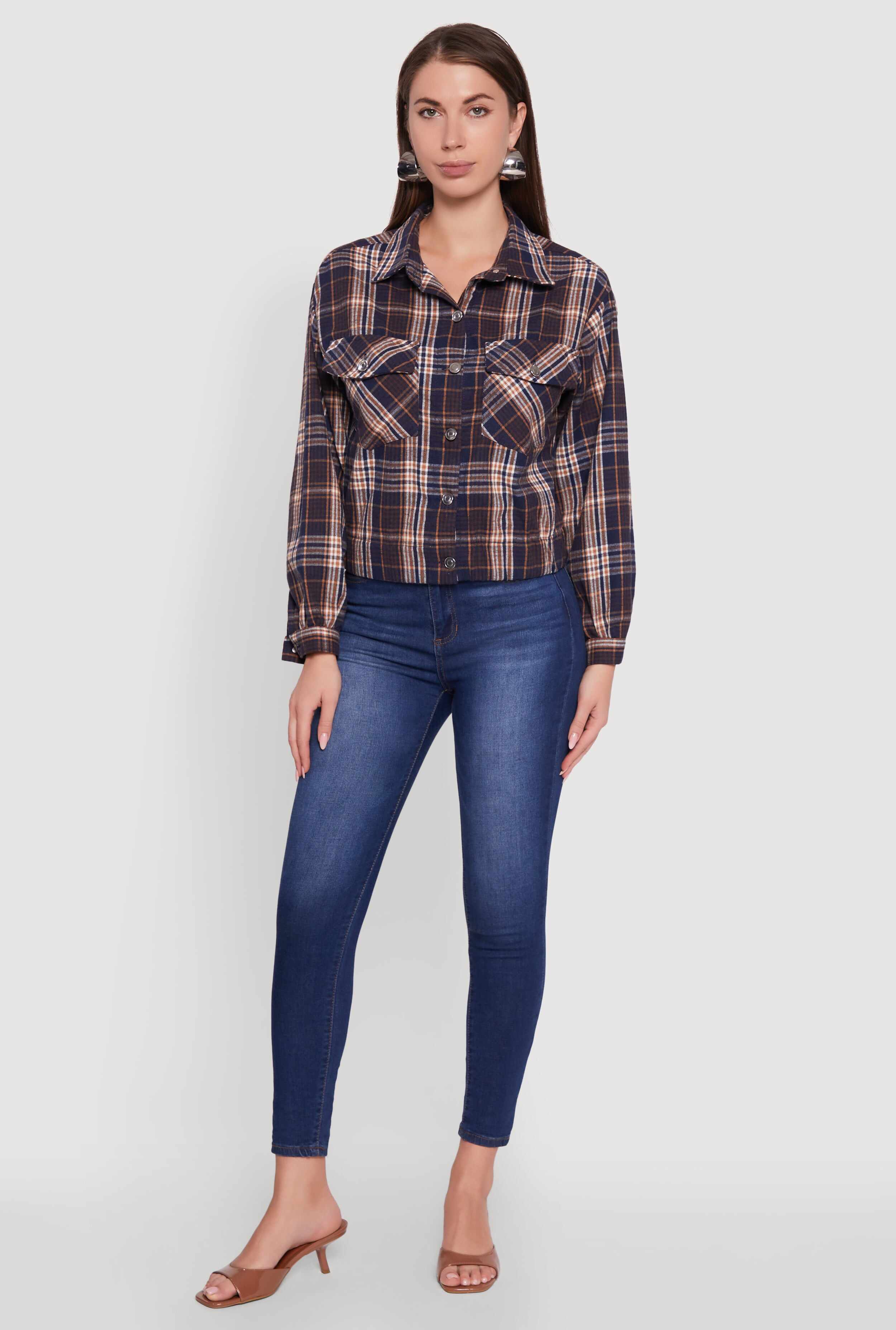 Plaid Button Front Long Sleeve Flannel Shirt