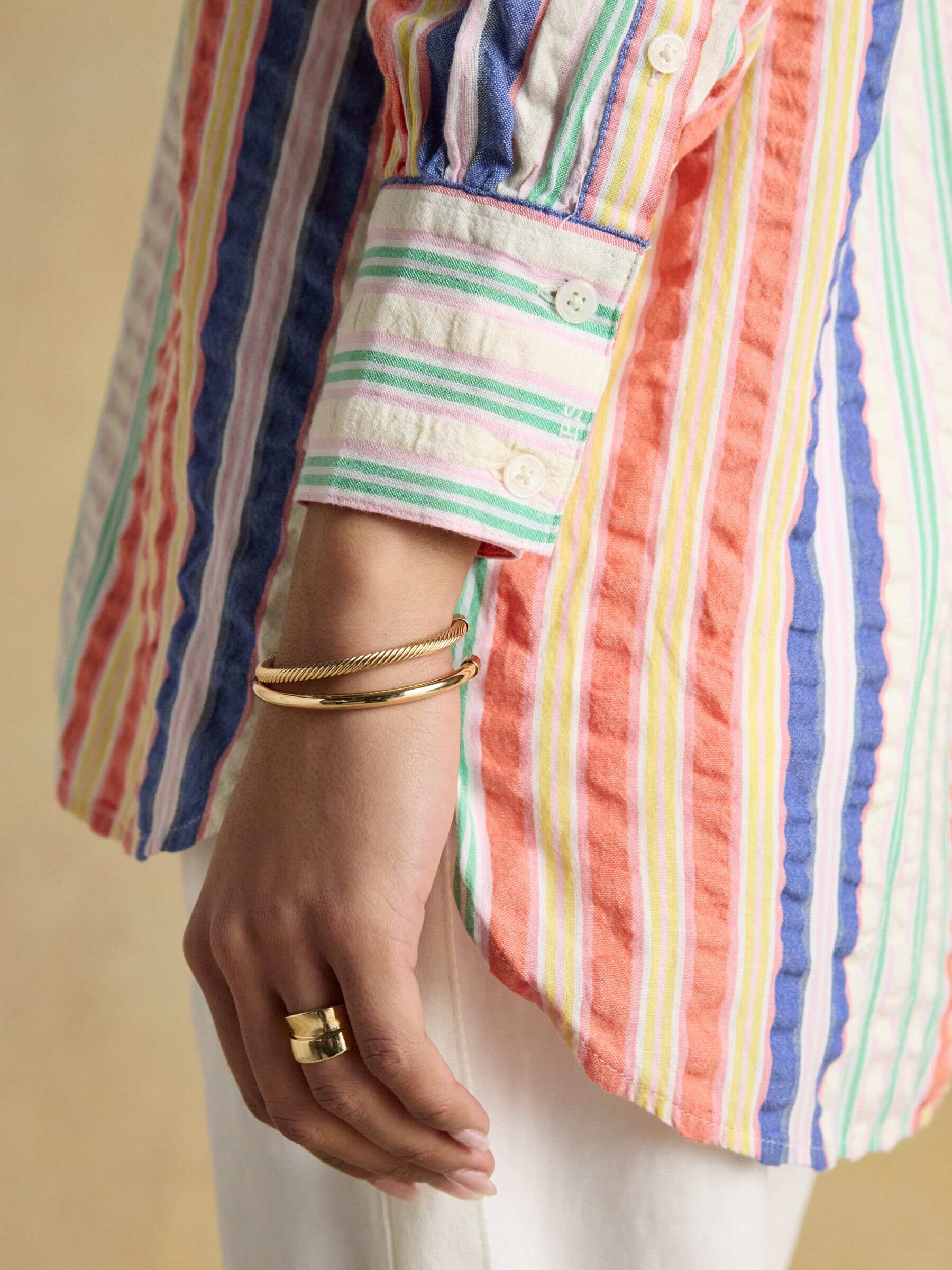 Sara Multi Striped Long Sleeve Seersucker Shirt