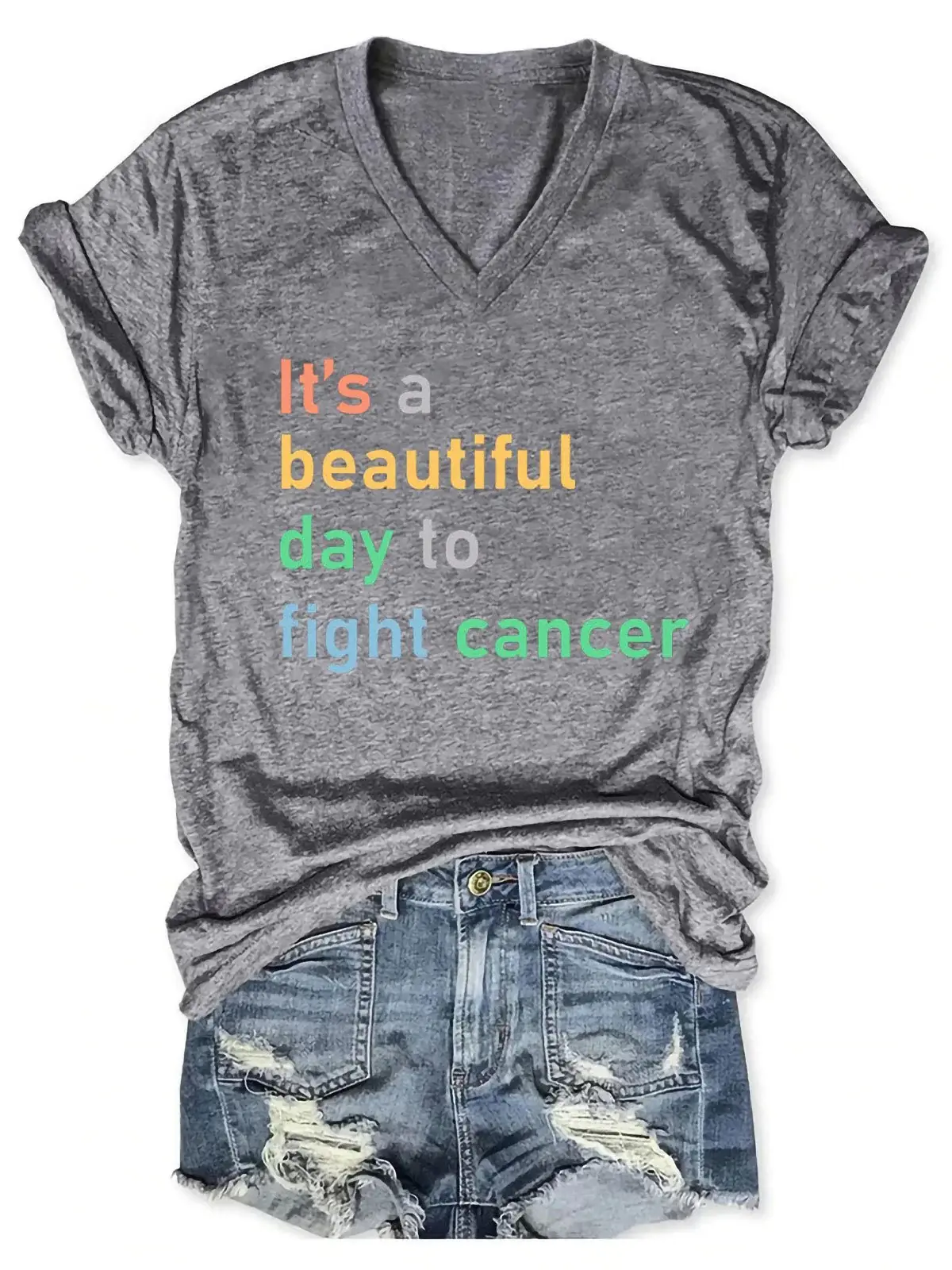 Women's It's A Beautiful Day To Fight cancer Print Casual  T-shirt
