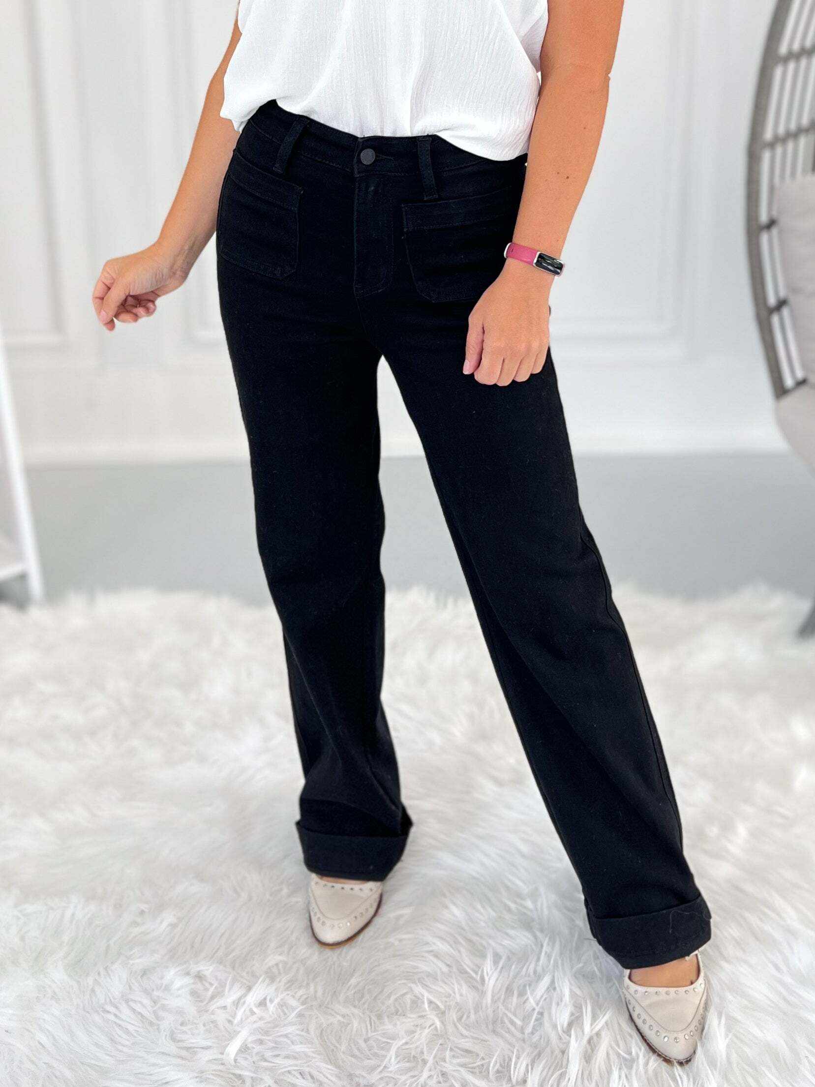 Fair and Square - Christmas Patch Pocket Straight Leg Jeans- Final Sale