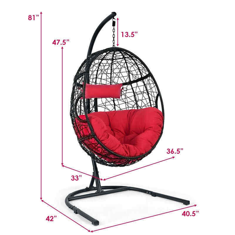 Outdoor Hanging Egg Chair Swing Hammock Chair Set with Stand & Cushion