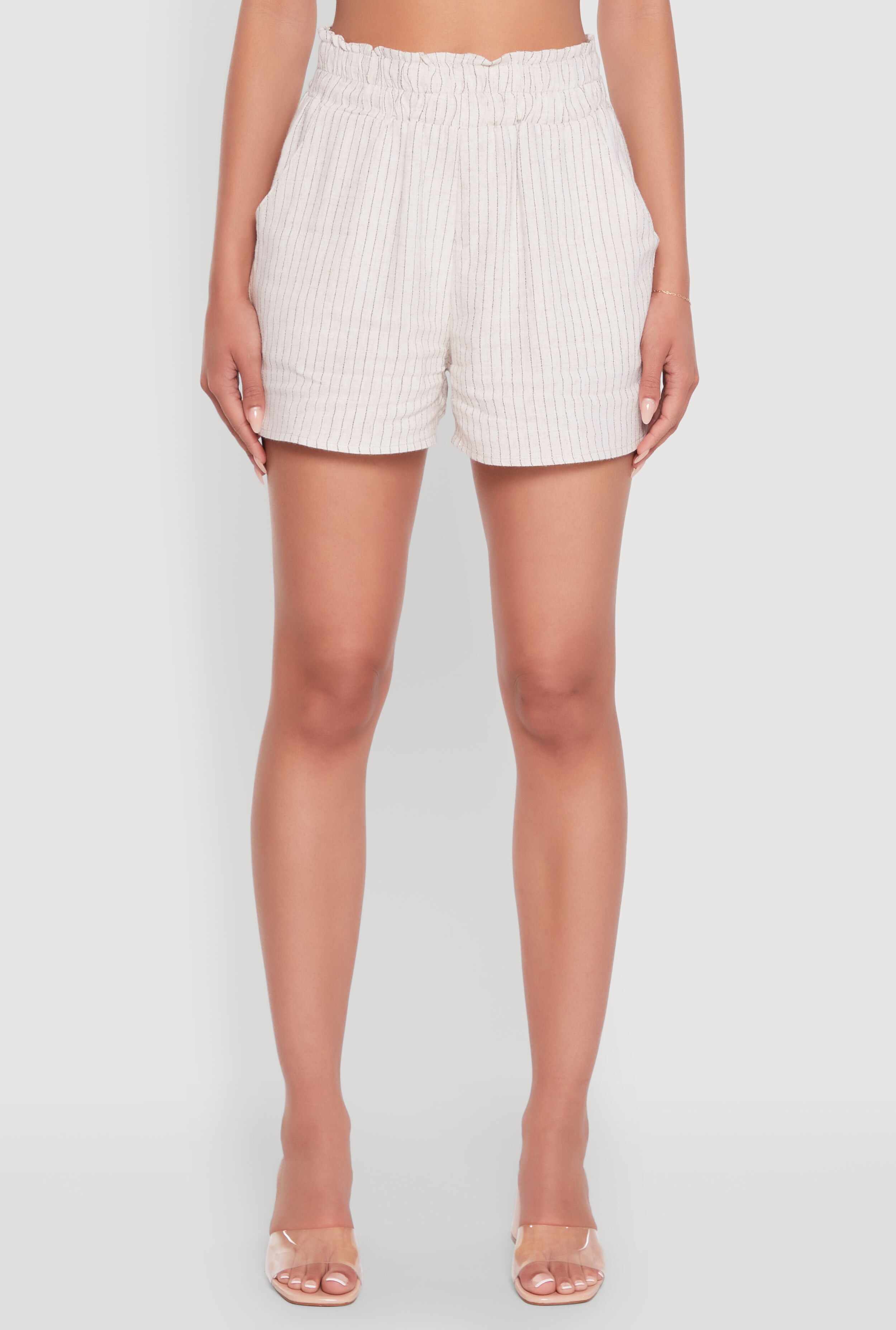 Chic Linen Pinstripe High Waisted Shorts