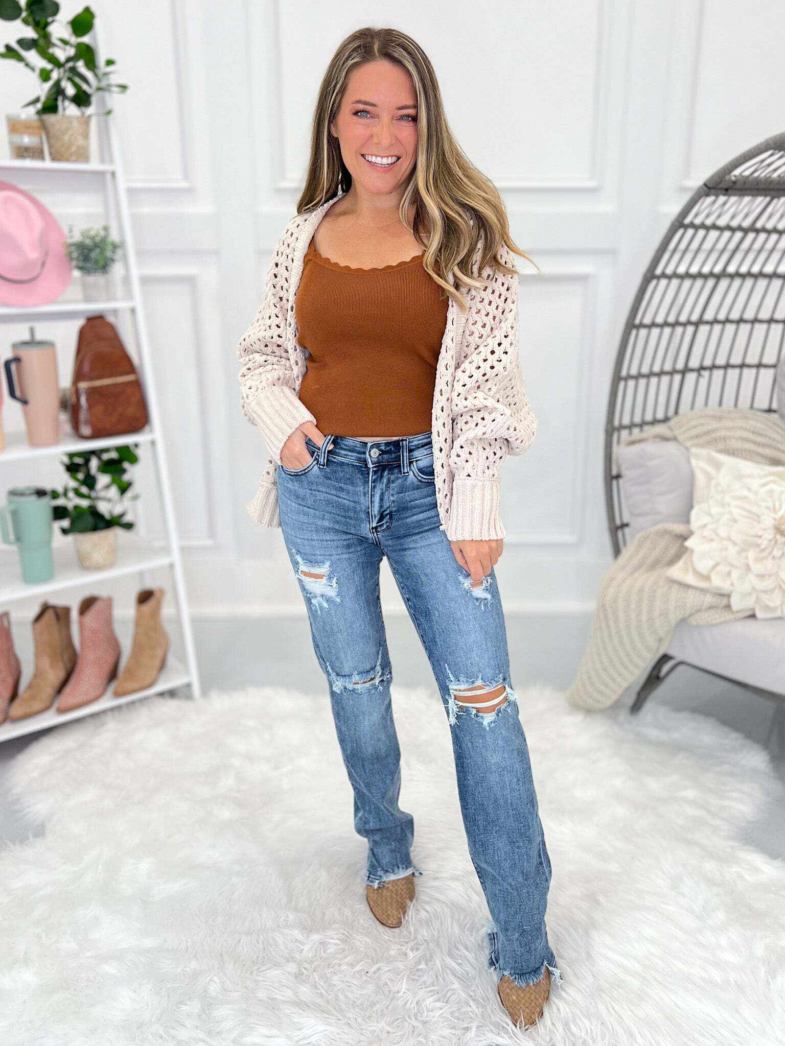 Commit To It - Christmas Destroyed Straight Leg Jeans- Final Sale